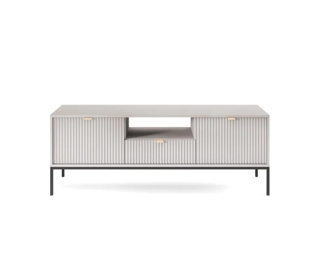 Deine Möbel 24 TV-Board NOVO RTV154 RTV-Schrank Fehrnseher Tisch Weiß Grau Schwarz (Set, 3 St., Wohnzimmer Goldene Griffe Weiß Grau Schwarz Gold), geriffelte Fronten 154 cm breit inkl. Schublade Regale Schränkchen
