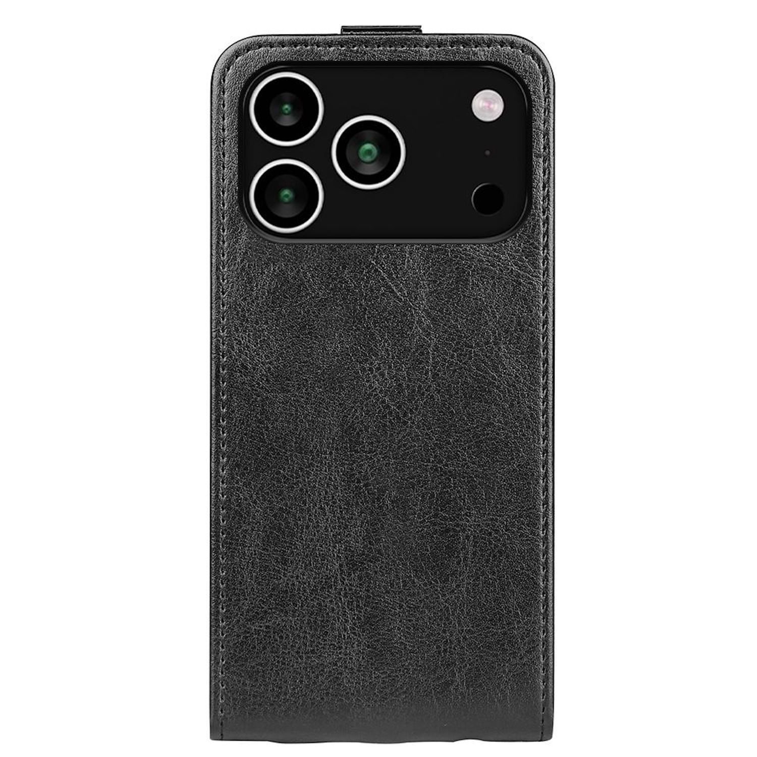 Wigento Handyhülle Für Apple iPhone 17 Pro Vertikale Kunstleder Flip Schutz Hülle Schwarz, Vertikales Flip Kunst-Leder Handyhülle mit Kartenfach