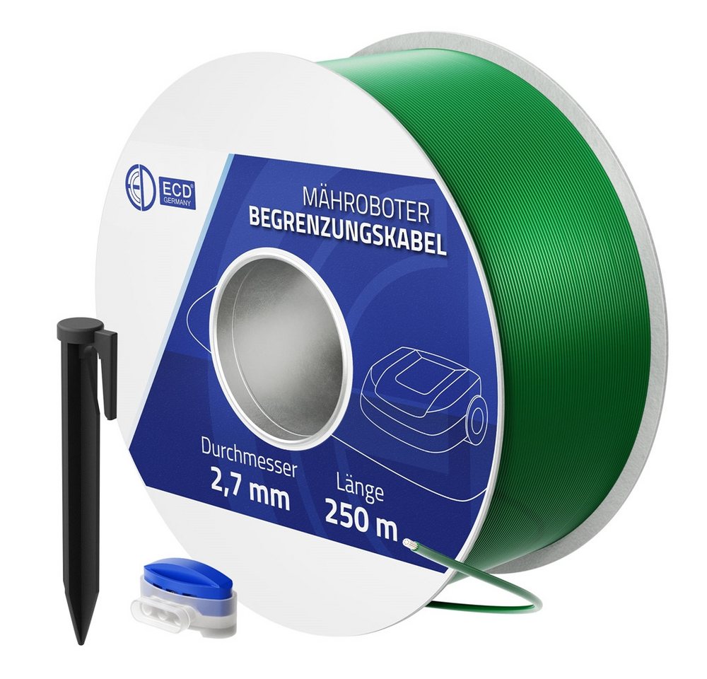 ECD Germany Universal Begrenzungsdraht aus Kupfer verzinnt für Mähroboter Begrenzungskabel, (25000 cm), Kabel für Rasenmäher Rasenroboter Grün mit 800 Erdnägel grün ECD Germany Universal Begrenzungsdraht aus Kupfer verzinnt für Mähroboter Begrenzungskabel, (25000 cm), Kabel für Rasenmäher Rasenroboter Grün mit 800 Erdnägel grün