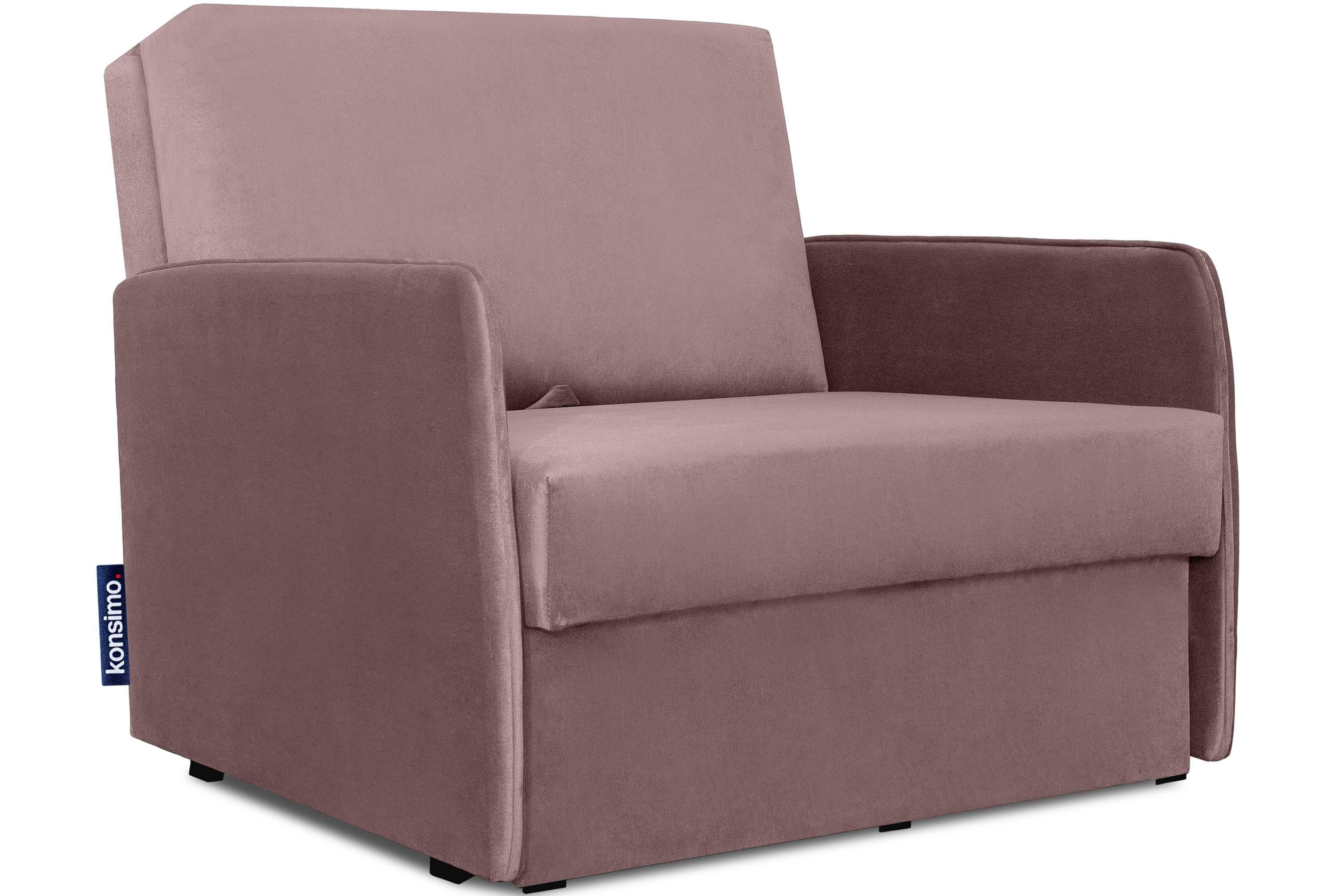 Konsimo Sessel PEDATU Liegesessel, mit Schlaffunktion, mit Bettkasten, langlebiges und schmutzabweisendes rosa