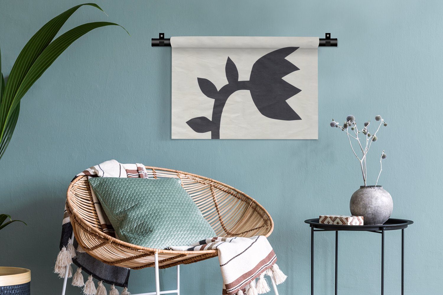 - MuchoWow - Schlafzimmer, Tulpen Wohnzimmer, Weiß Wanddeko Blumen, Kinderzimmer für Wanddekoobjekt Wandbehang, Kleid, Schwarz -