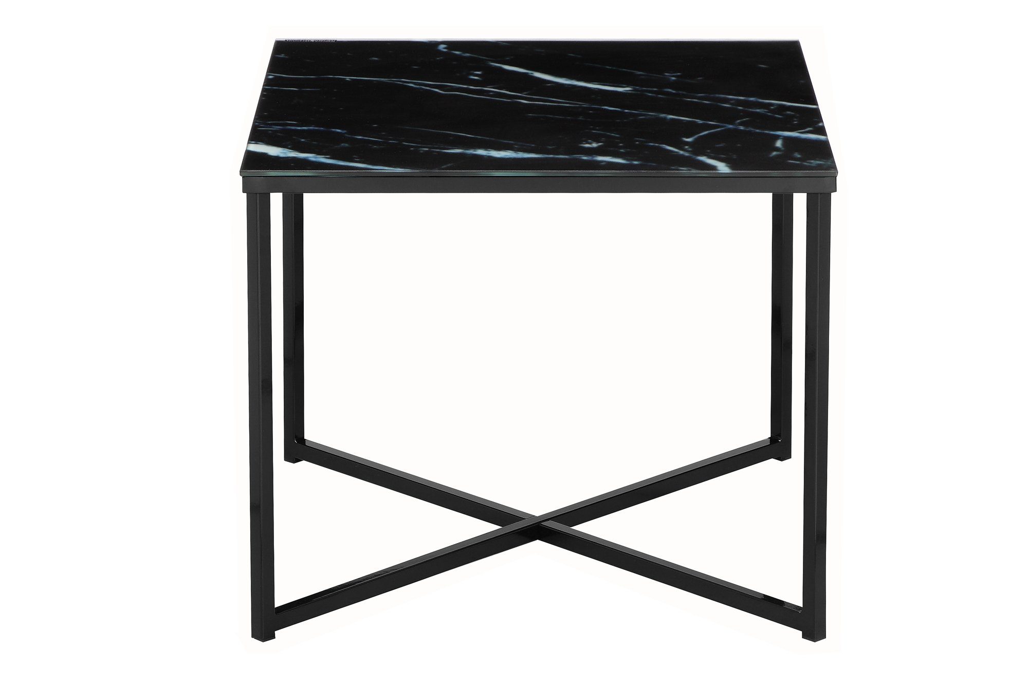 (Sofatisch Kaffetisch extravagantem - Stahlgestell, Design), in Teetisch starker - TPFLiving Beistelltisch - mit Couchtisch modernem cm 50x42x50 - Schwarz 6mm Gestell-Farbe (BxHxT): Marmoroptik Maße in Glastisch Glasplatte mit Glassico