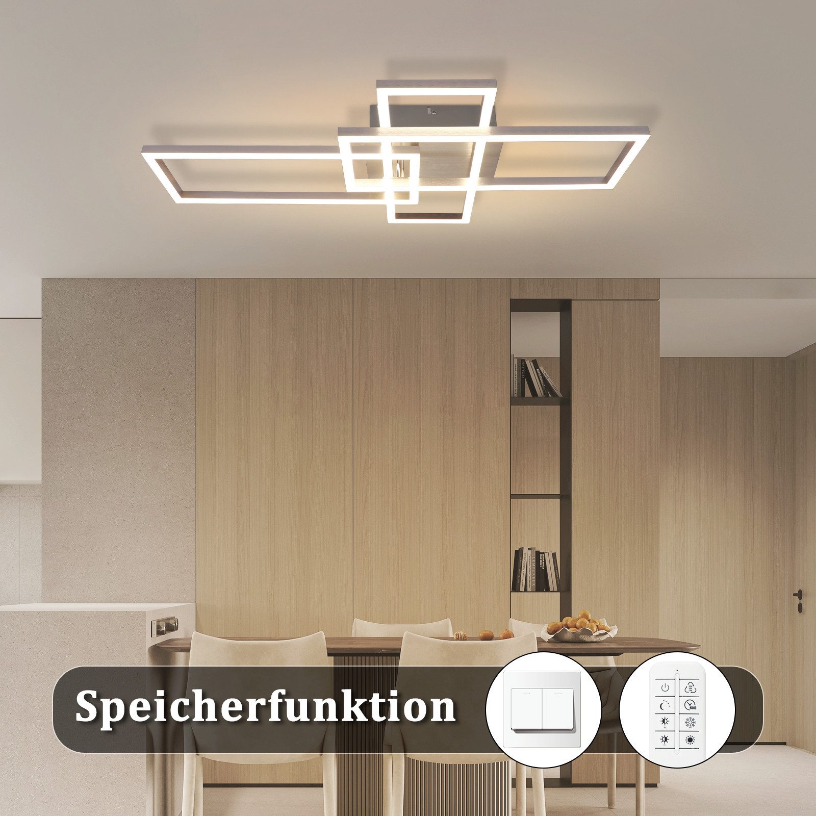 Nettlife LED Deckenleuchte Schlafzimmer Silber Dimmbar 64CM 36W Geometrisch Wohnzimmer, mit Fernbedienung, LED fest integriert, Farbwechsler, 3000K-6500K mit Fe – Bild 5 von 5