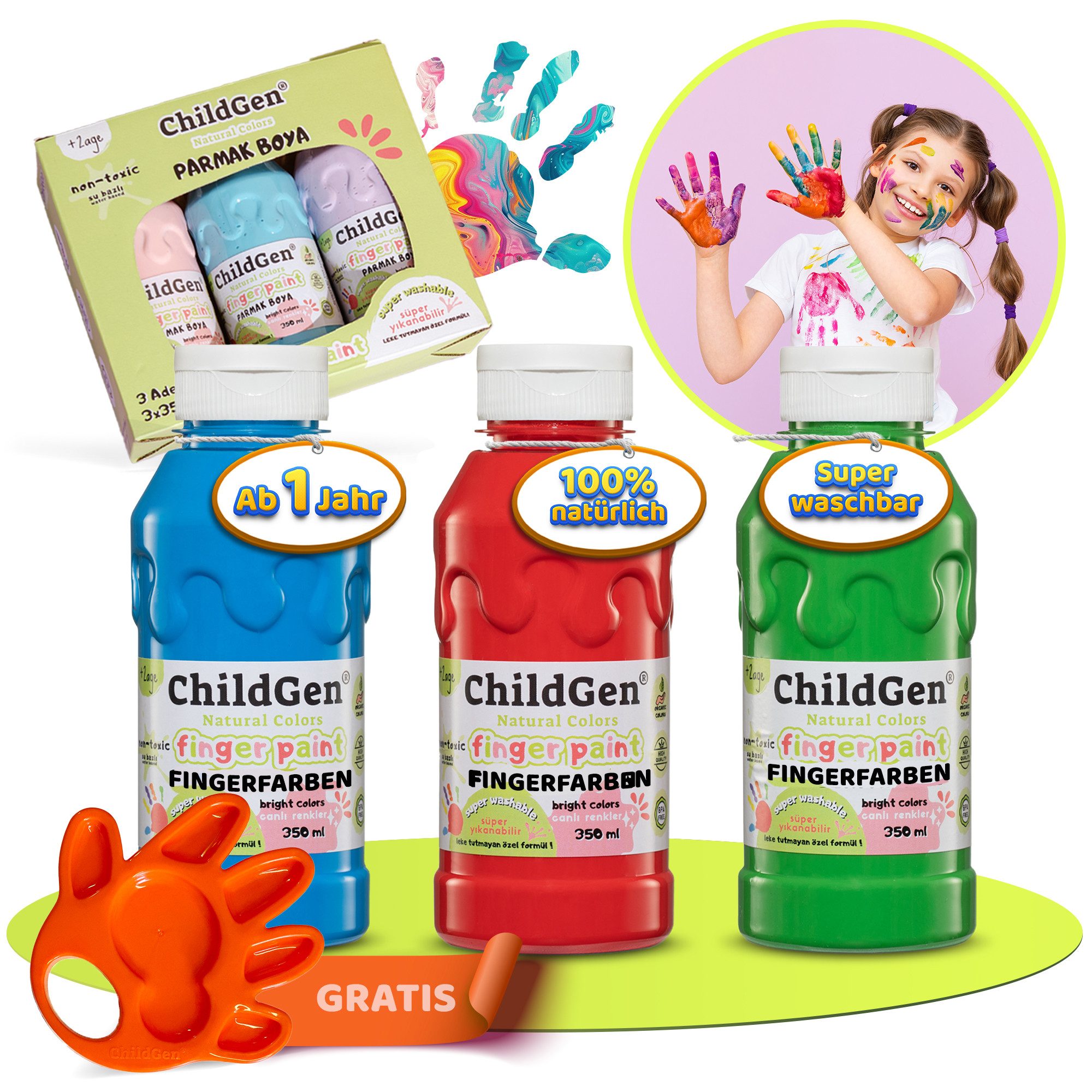 ChildGen Fingerfarbe ChildGen Fingerfarben ungiftig, Bio Fingermalfarben, Baby ungiftig Bio, Handfarben Kinder, Fingerfarbe ab 1Jahr