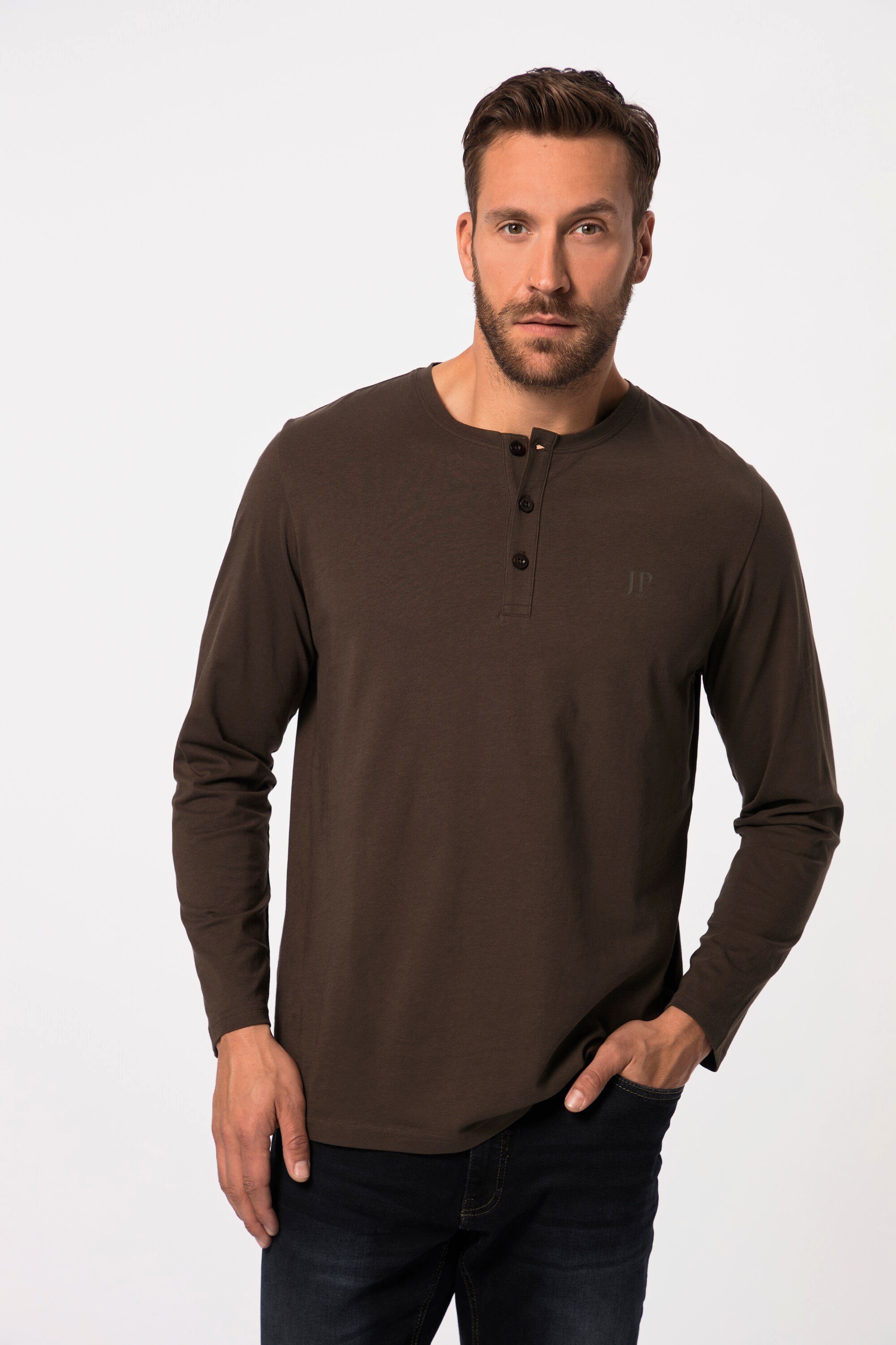 JP1880 T-Shirt Henley Basic Shirt Langarm Knopfleiste