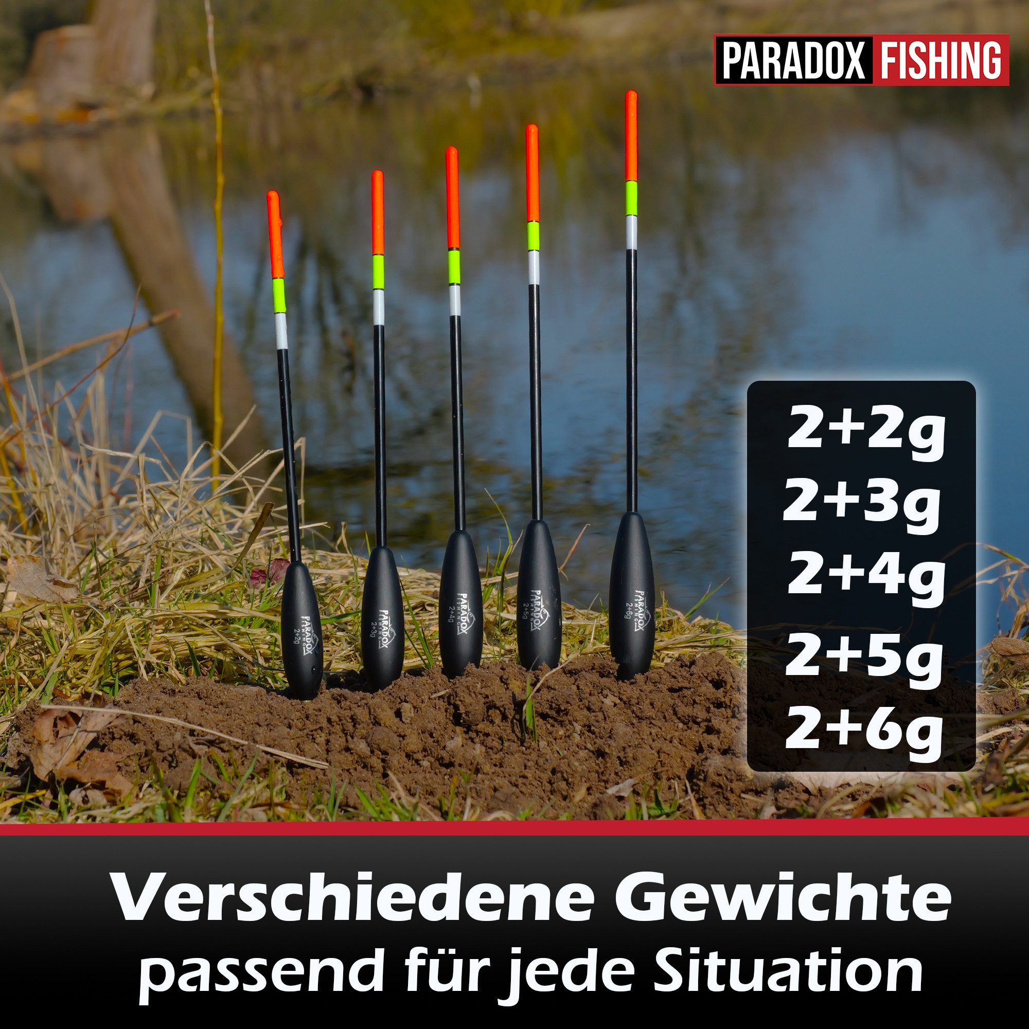 Paradox Fishing Friedfischpose Waggler Set 2g-6g, (2g vorgebleit), Posen Angeln, um 0,4g anpassbar