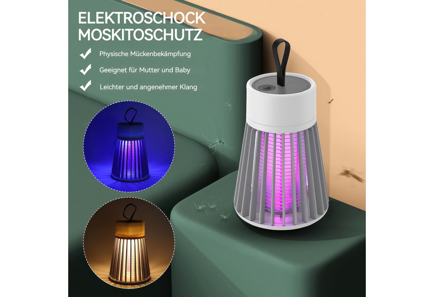 Thumbnail - BlingBin Insektenvernichter Elektrische Mückenfalle,Tragbare Mückenlampe mit UV-Lampe, Elektrischer Insektenlampe Innen/...