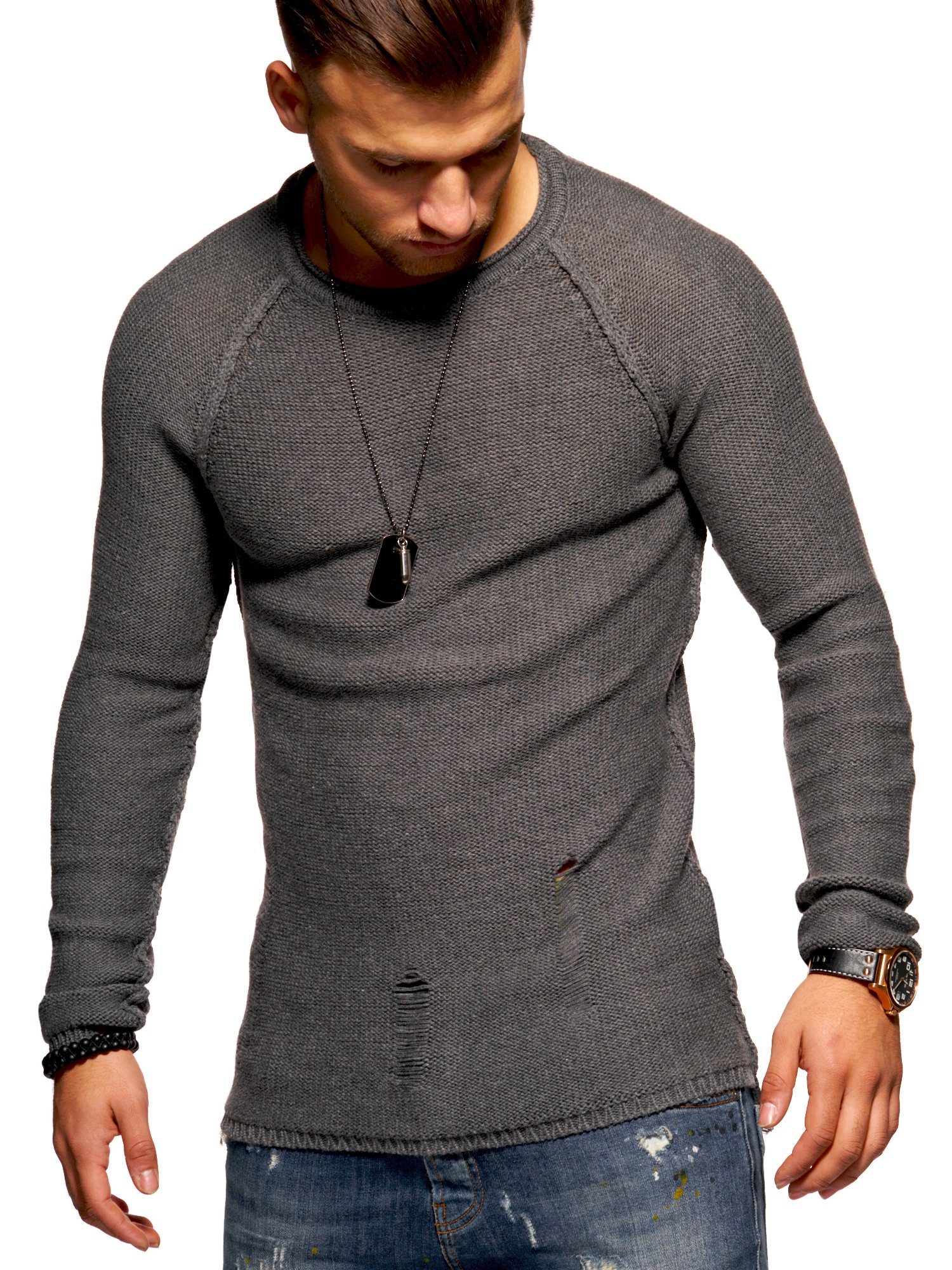 2Y Premium Strickpullover JOSCHUA mit Destroyed-Elementen