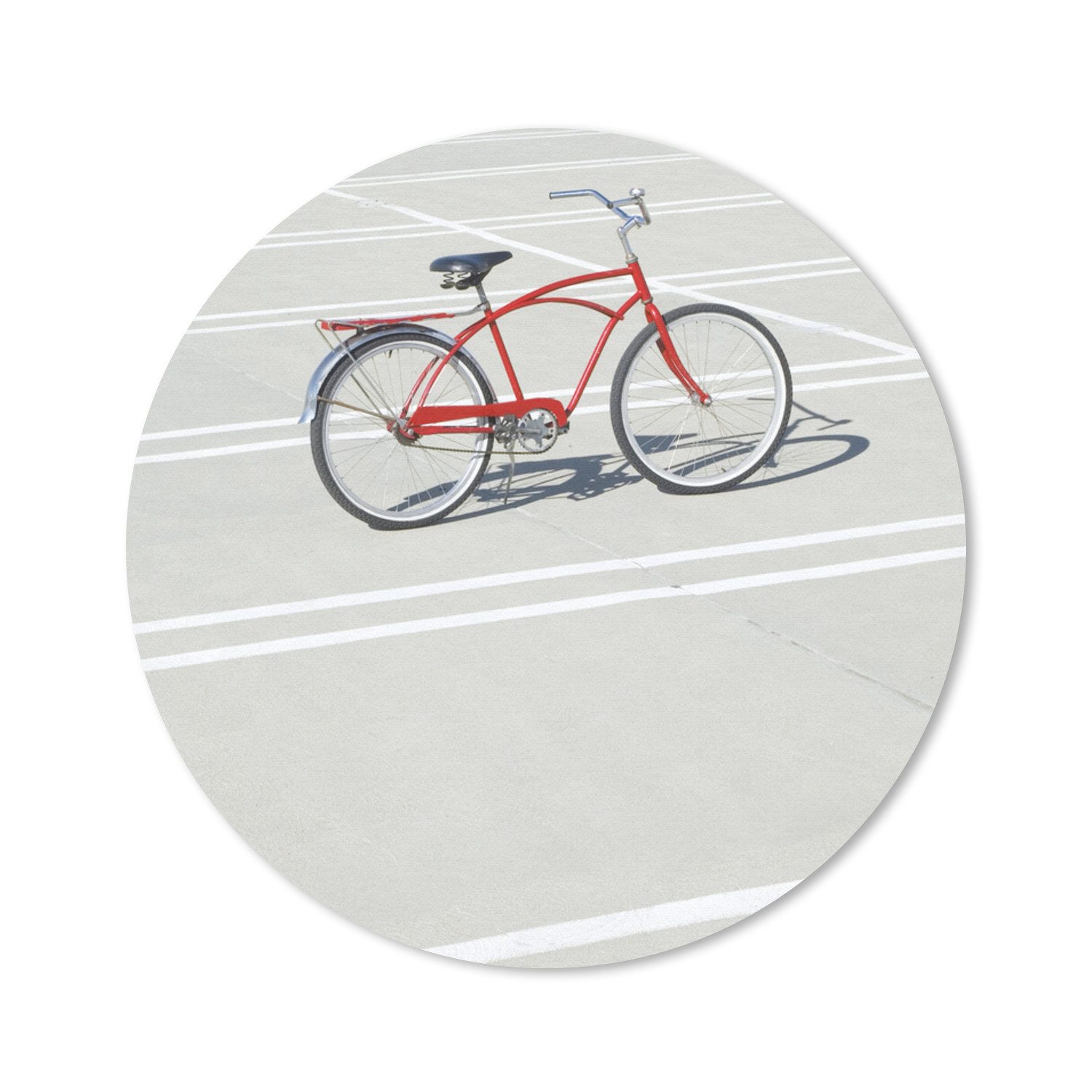MuchoWow Mauspad Fahrrad - Rot - Weiß (1-St), Mousepad mit Rutschfester Unterseite, Gaming, Rund, 30x30 cm