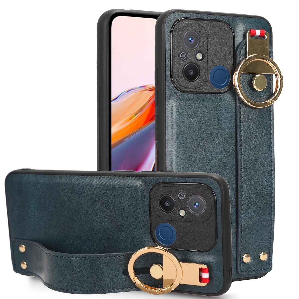 Wigento Smartphone-Hülle Für Xiaomi Redmi 12C Handy Hülle Tasche TPU mit Armband / Ringhalter