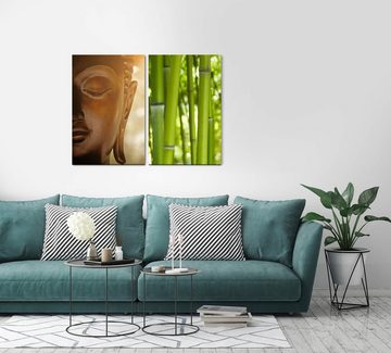Sinus Art Leinwandbild 2 Bilder je 60x90cm Buddha Buddhakopf Bambus Asien Meditation Yoga positive Energie