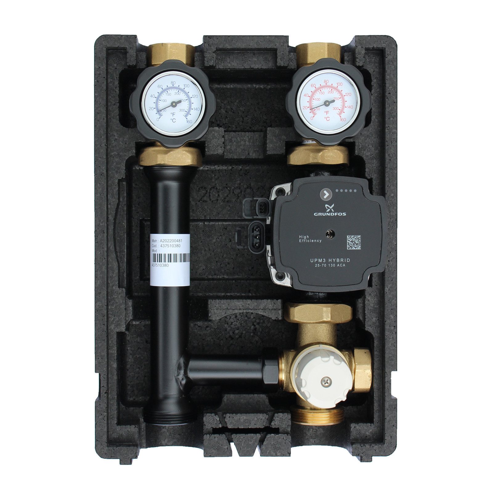 ganz24 Heizkreisverteiler EcoMix EN004 Pumpengruppe 40–70 °C mit Grundfos UPM3 Hybrid 25/7, Optimale Wärmedämmung