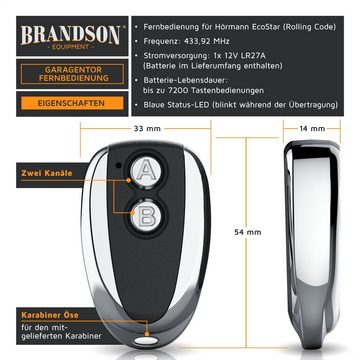Brandson Tor-Funksteuerung Garagentoröffner 433 MHz selbstlernend, Funk Fernbedienung, für Garagentorantrieb, Torantrieb, für Hörmann Ecostar RSC 2, RSE 2, RSZ 1