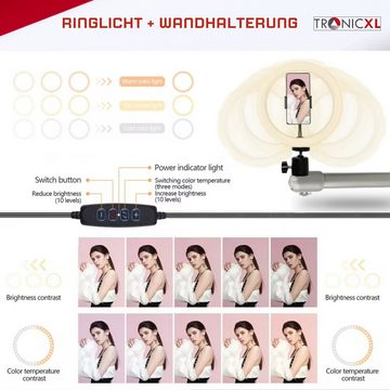 TronicXL Ringlicht 120 LED Ringlicht mit Handy Halterung Wandhalterung Wandmontage, für Smartphone, iPhone, voll beweglich, drehbar, neigbar