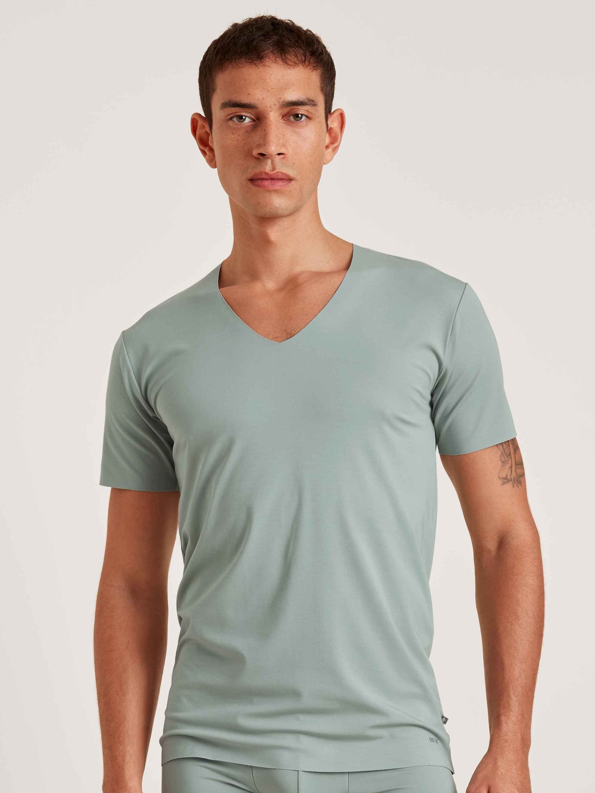 Kurzarm-Shirt, grey CALIDA V-Neck (1-St) slate Unterziehshirt