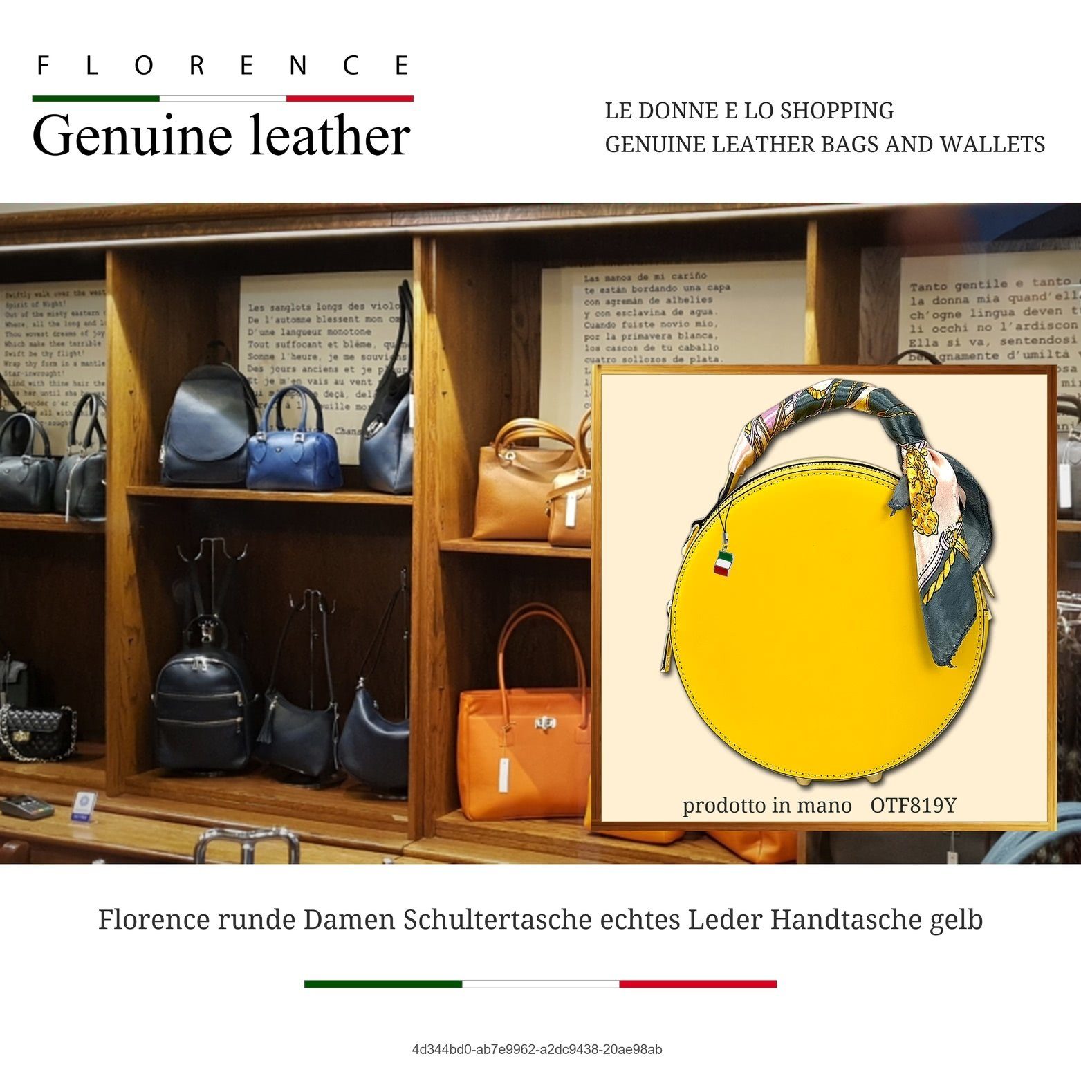 FLORENCE Schultertasche Florence runde Damen Schultertasche, Damen Tasche  Echtleder gelb, Made-In Italy