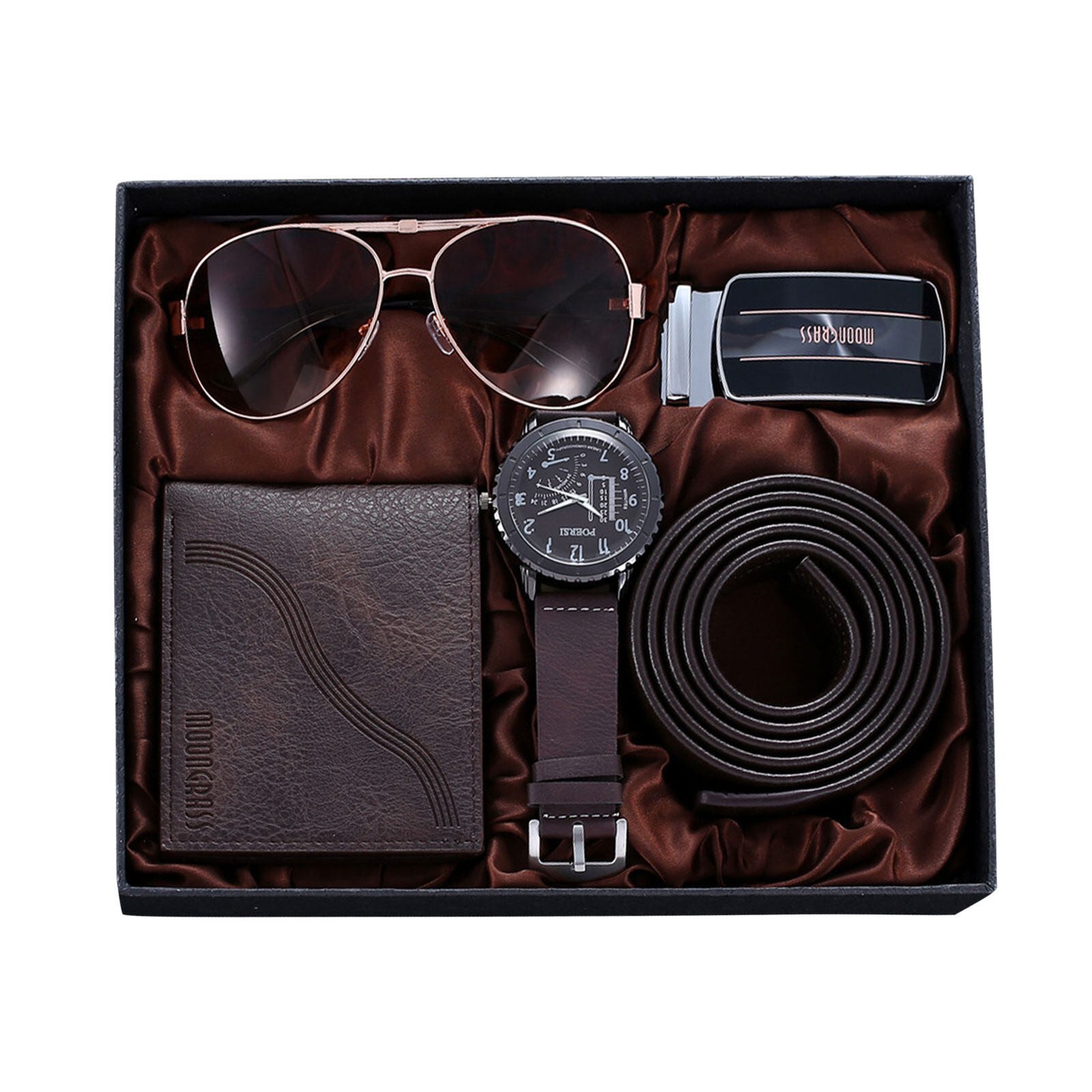 Geldbörse 4PCS Geschenk Set für Männer Gürtel Herrenuhr Sonnenbrillen
