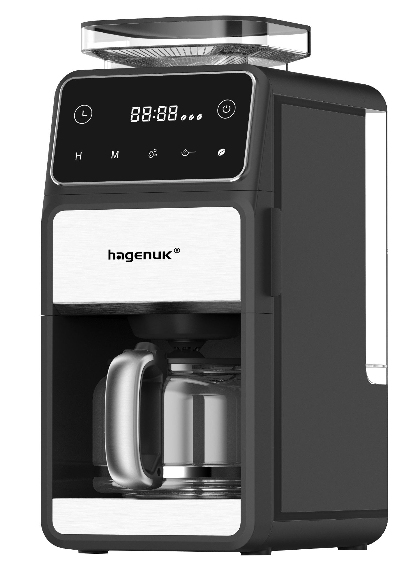 Hagenuk Kaffeemaschine mit Mahlwerk, 1.5l Kaffeekanne, Permanentfilter, abnehmbarer Wassertank