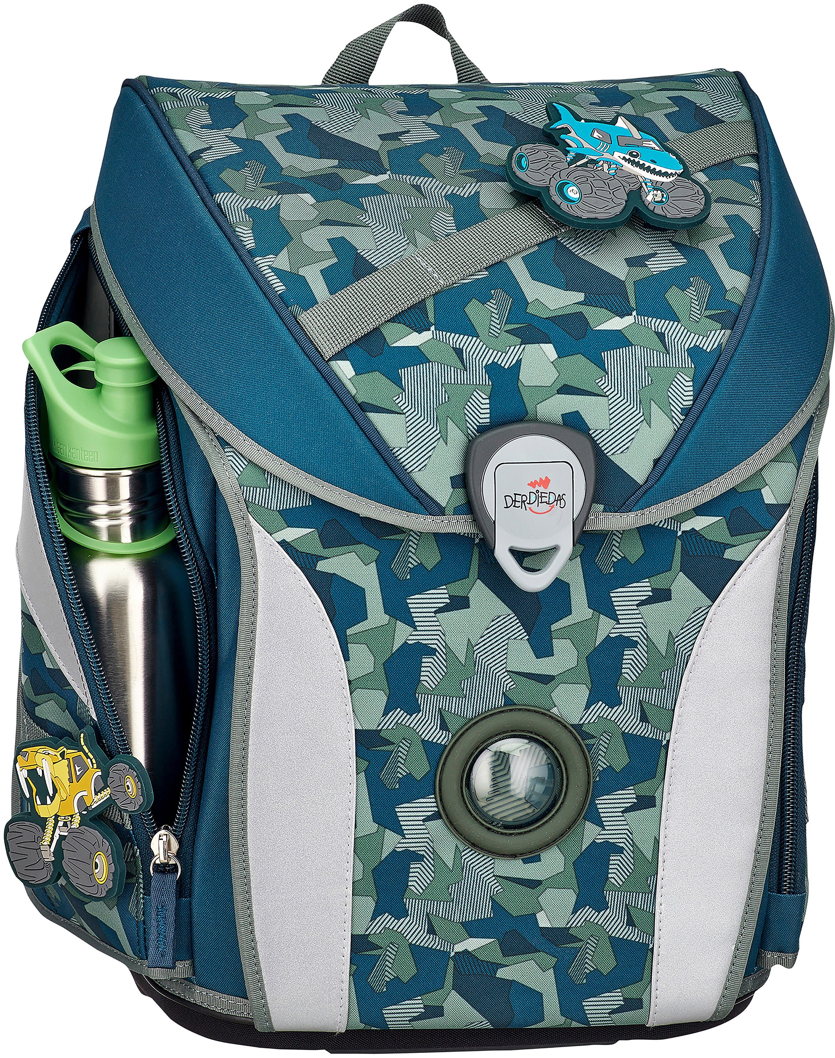 DerDieDas® Schulranzen ErgoFlex MAX - Monster Truck (Set, 5-tlg), mit 3 Buttons; enthält recyceltes Material