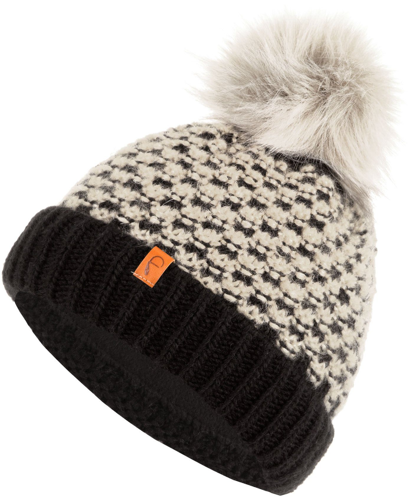 Faera Bommelmütze Damen Mütze gefüttert Haube Beanie Strickmütze Herren Bommelmütze creme Wintermütze