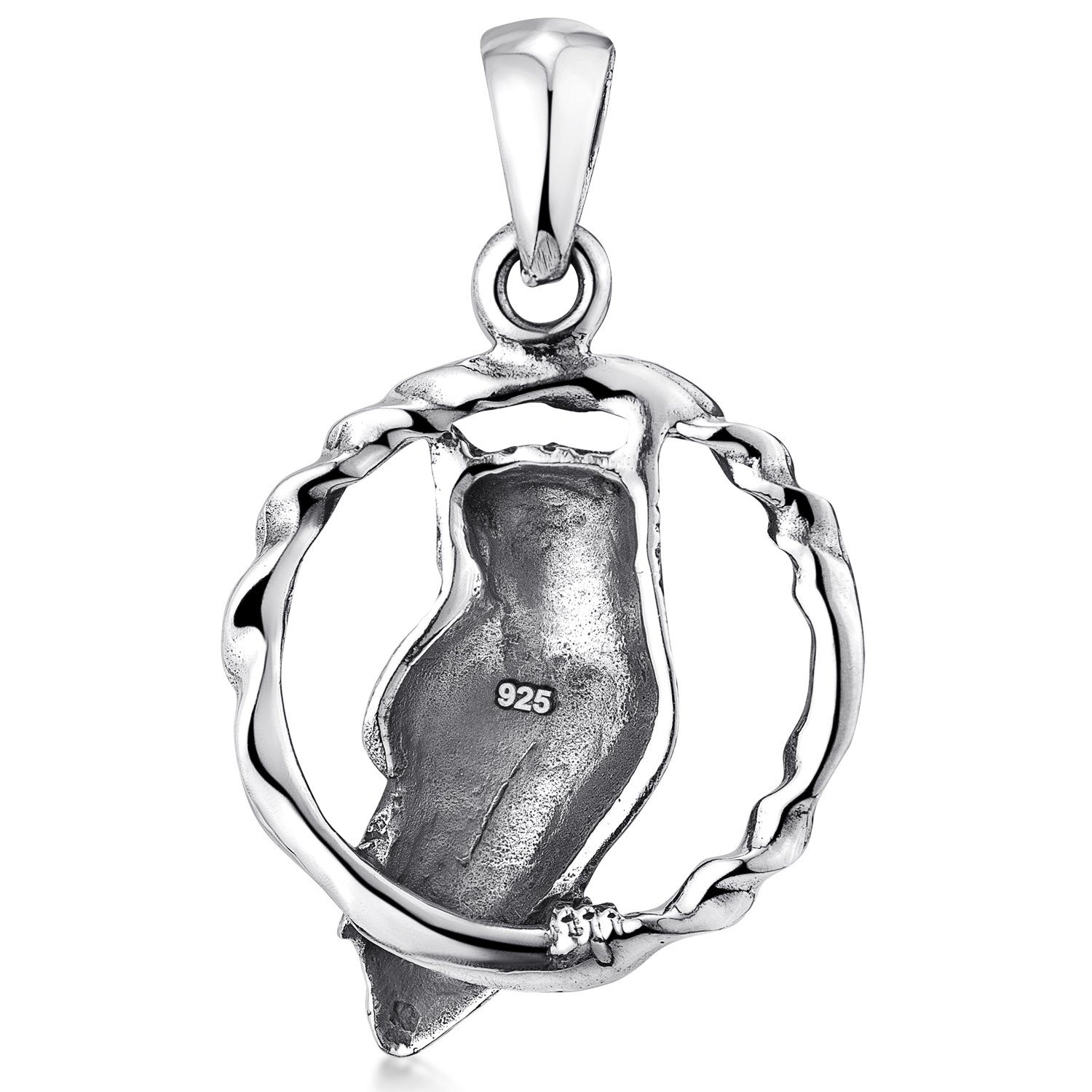 Materia Kettenanhänger Damen Herren 925 Silber, KA-121, Sterling oxidiert Ring Eule antik