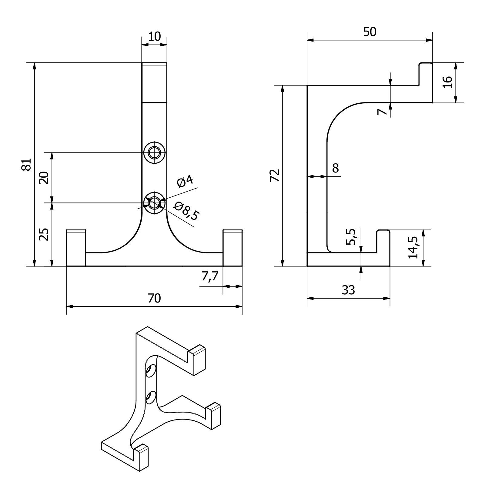 SO-TECH® Kleiderhaken Garderobenhaken QUADRATO 8,1 x 7 cm, (1-St), schwarz matt inklusive Befestigungsschrauben