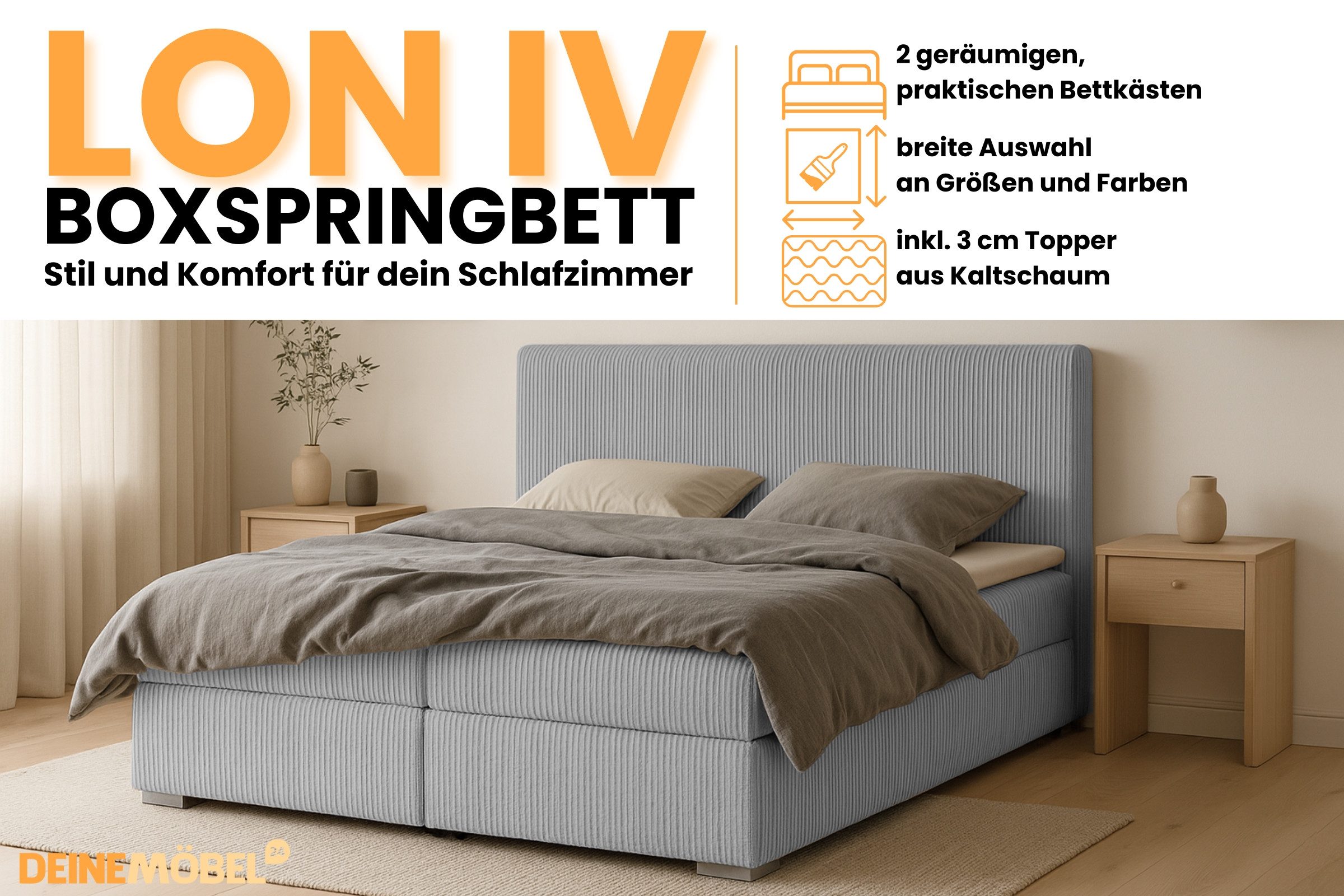 Deine Möbel 24 Boxspringbett LON IV Boxspring Komplettbett Polsterbett Bone günstig online kaufen