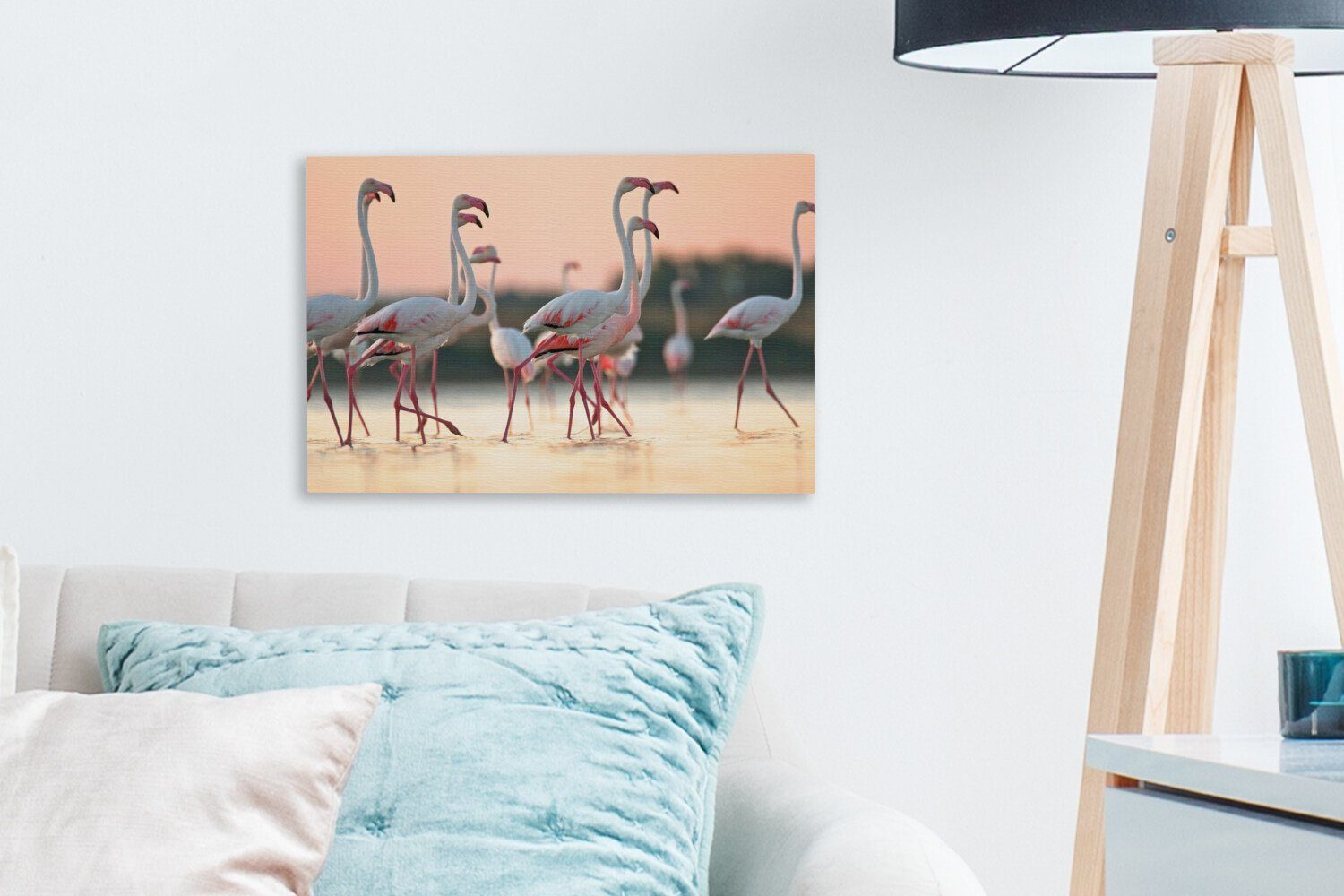 Sonnenuntergang, Aufhängefertig, Wandbild St), Wanddeko, Leinwandbild Leinwandbilder, bei 30x20 cm Flamingos (1 OneMillionCanvasses®