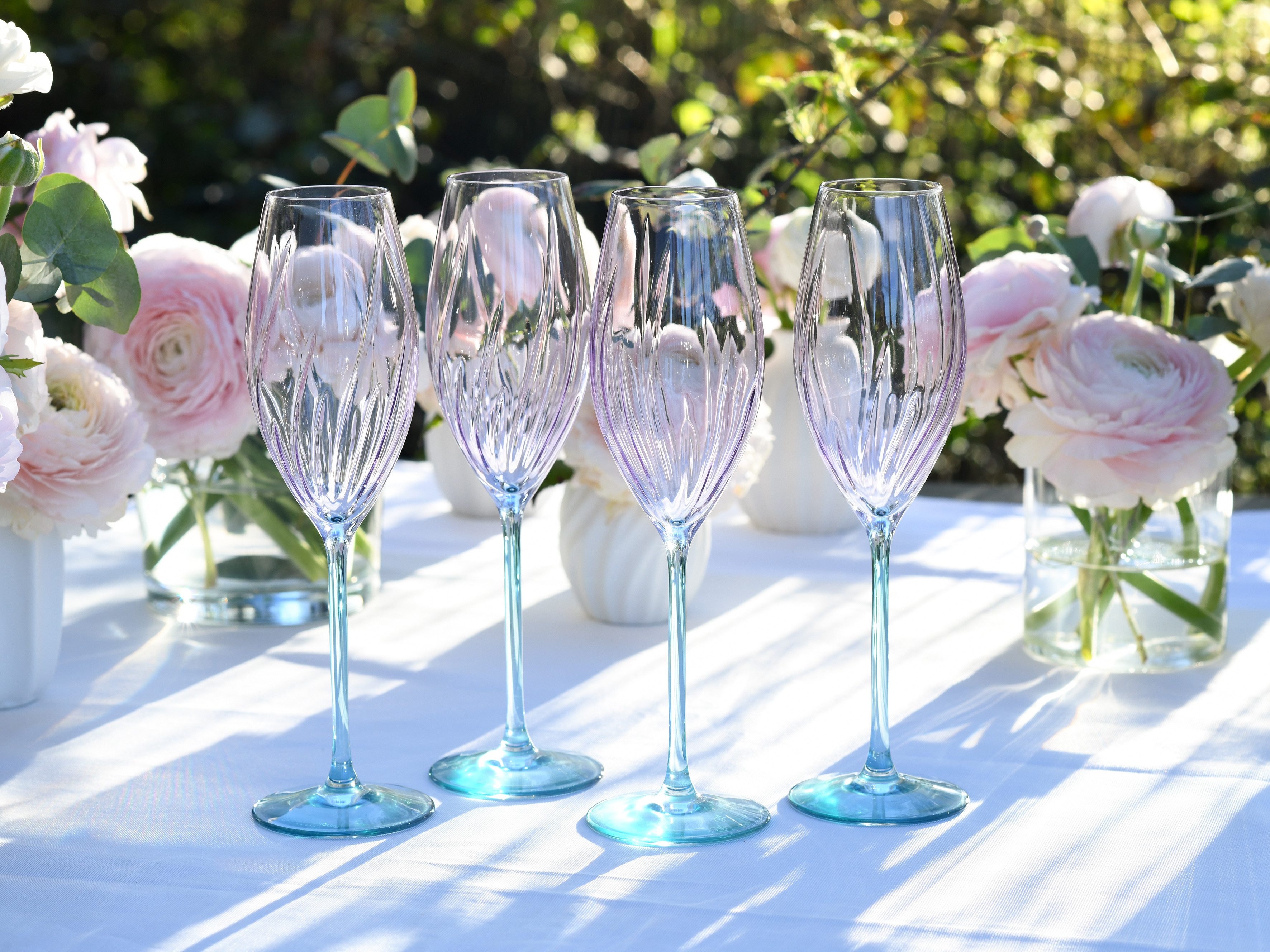CreaTable Sektglas Swirly Spring, Sektgläser-Set, 4-tlg., 4-tlg., Glas, Rillen Relief, Modern, Sommerlich, Leicht