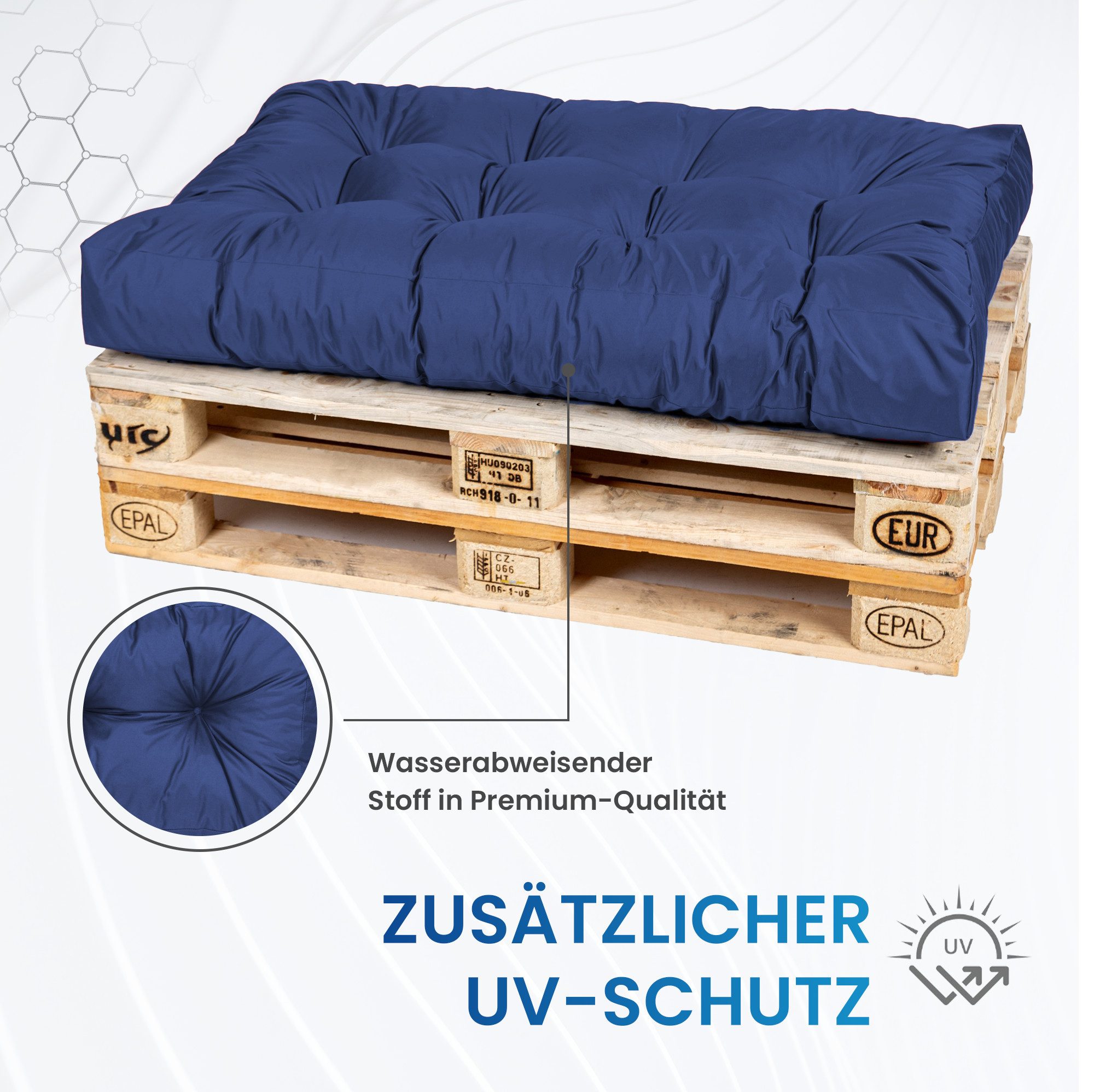 TexDeko Palettenkissen TexDeko Garden 7-TLG Palettenkissen-Set wasserabweisend gesteppt, 3x Palettenkissen (Sitzkissen) + 3x Rückenkissen + 1x Seitenkissen