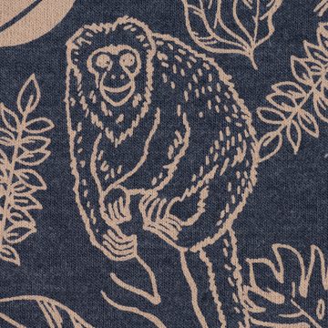 SCHÖNER LEBEN. Stoff Baumwolljersey MONKEYS Affen Blätter graublau meliert beige 1,45m, allergikergeeignet