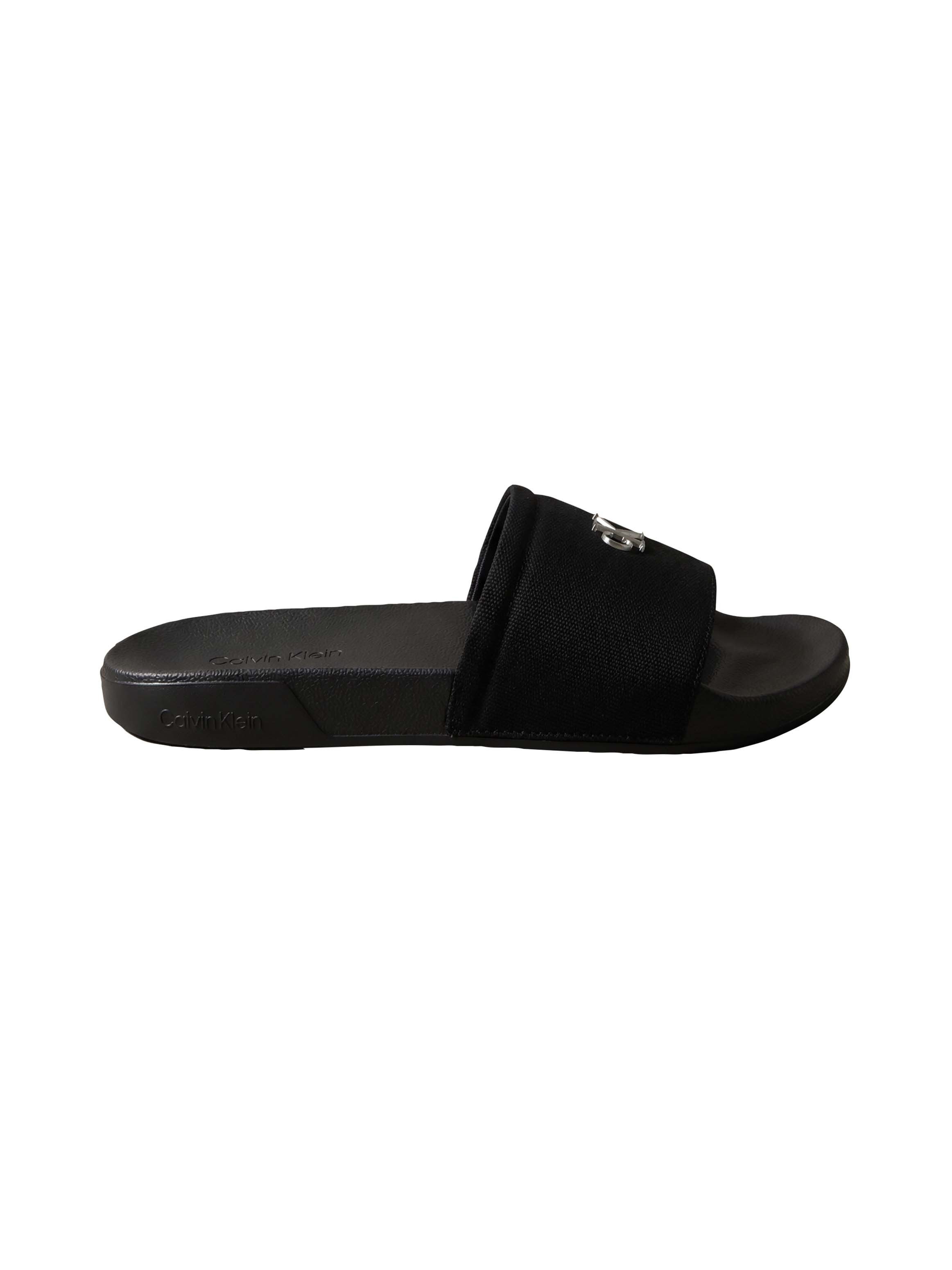 Calvin Klein ESS SLIDE CANVAS HDW Pantolette Strandschuh, Badeschuh, Flat mit Logo