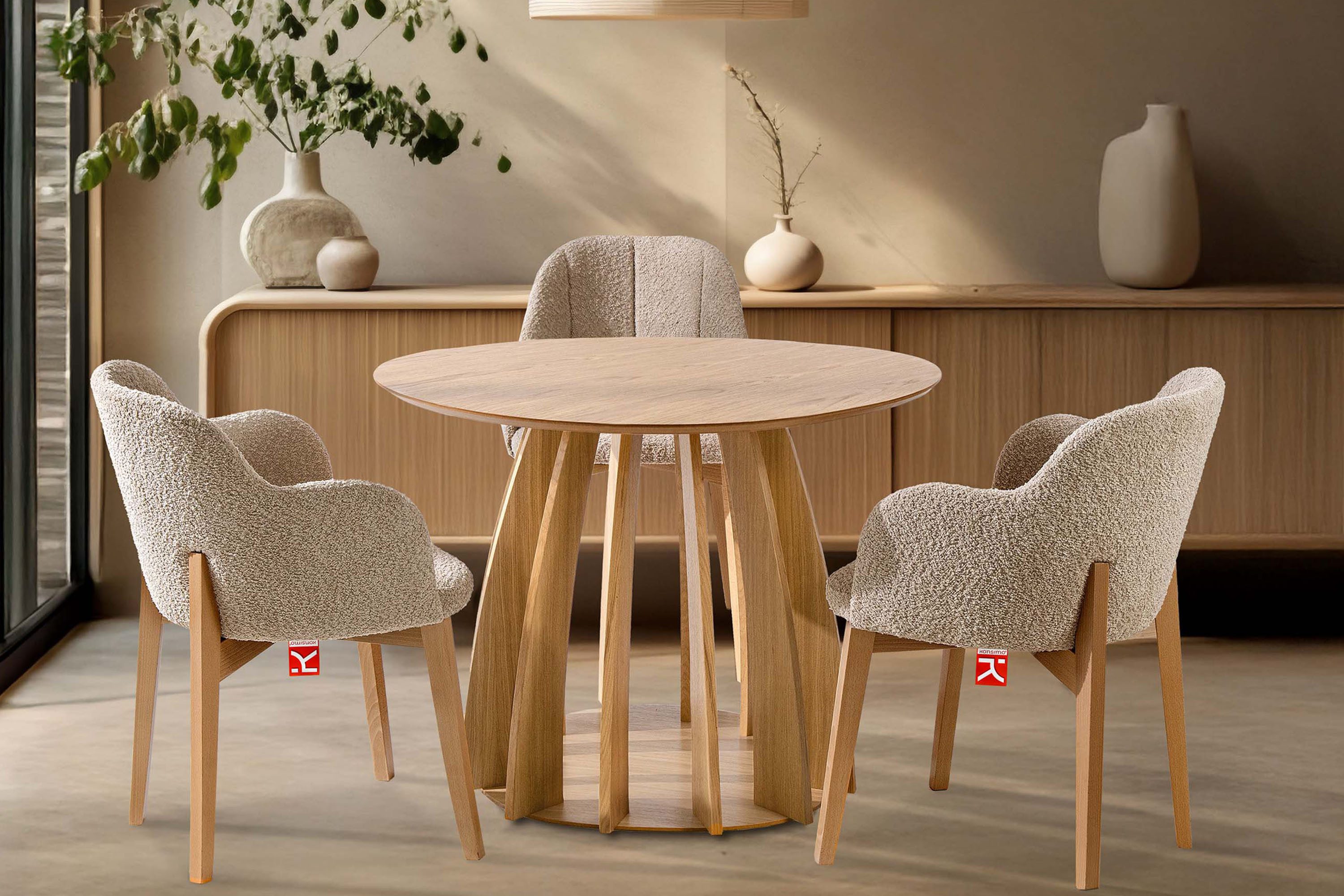 KONSIMO® Esstisch APOLI Wohnzimmertisch, Runder Esstisch, Eichenfurnierplatte, hergestellt in der EU, Gewicht: 29,5 kg, Durchmesser: 100 cm