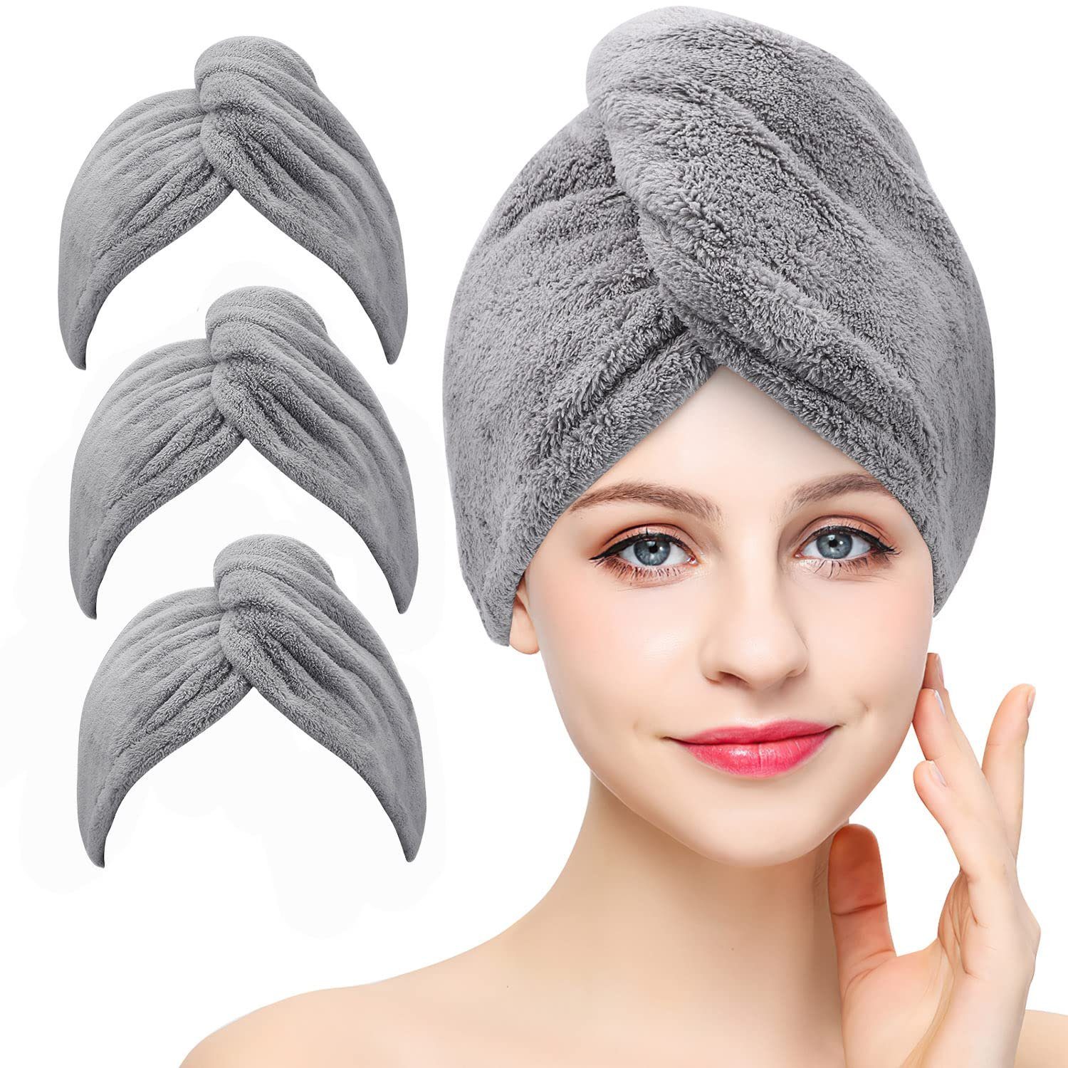 Haartuch Handtücher Handtuch Jormftte Knopfdesign Turban,Mikrofaser-Haartrocknung mit