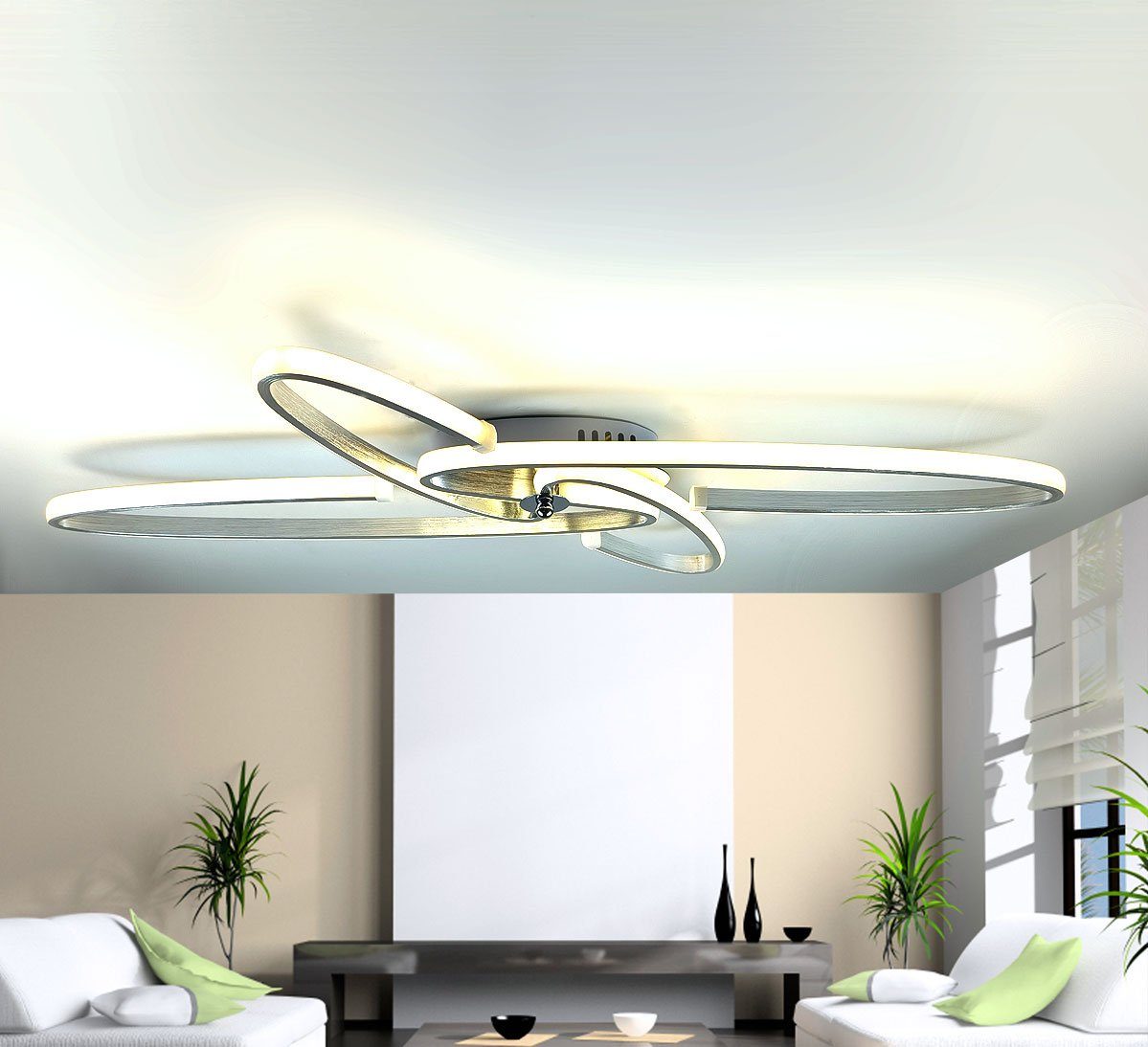 Lewima LED Deckenleuchte 24W, Lampe edle dimmbar für Fernbedienung gebürstet/satiniert Funktion Deckenlampe XXL Leuchte und flache Chrom, mit Warmweiß/Kaltweiß Wohnzimmer 80cm ALU Memory matt Silber einstellbar, und