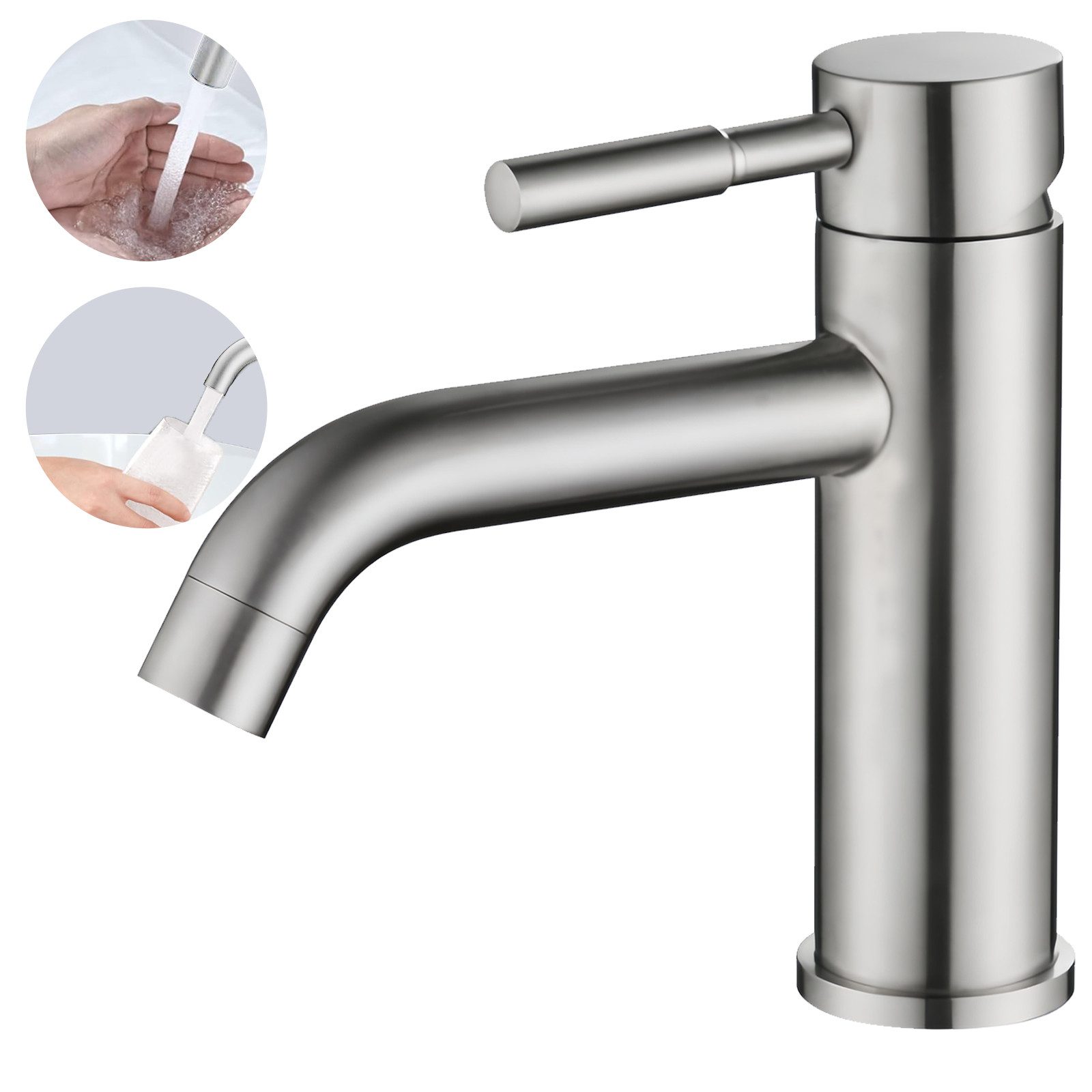 AICA Waschtischarmatur Badarmatur aus 304 Edelstahl mit Einhandgriff für Waschbecken Einfach zu installieren und mit komfortabler Bedienung