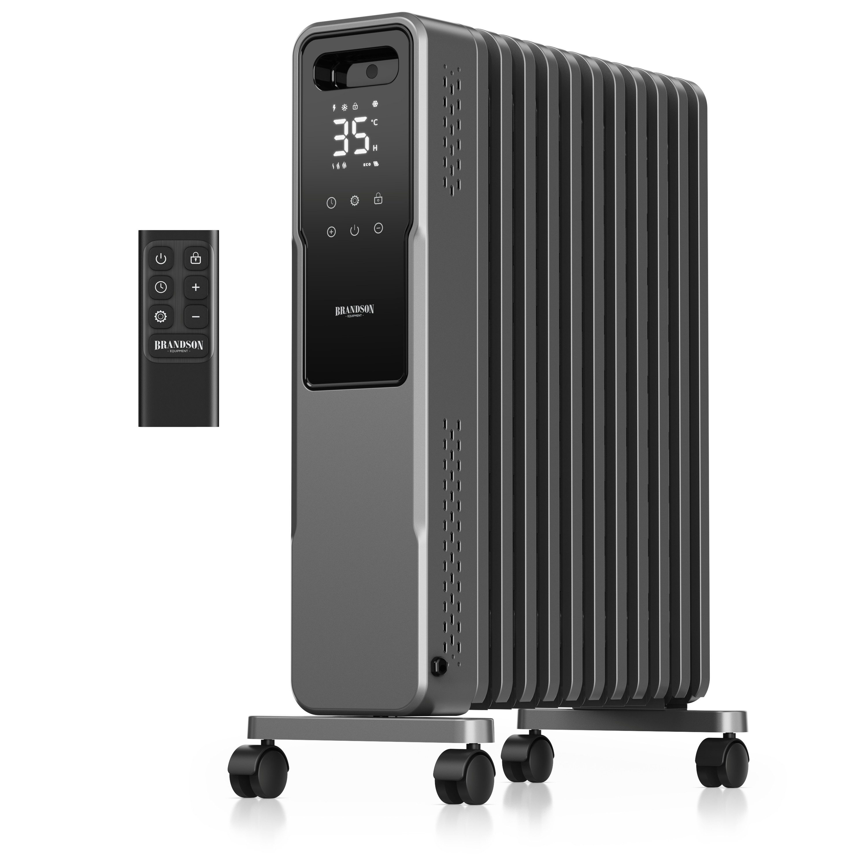 Brandson Ölradiator 11 Rippen M-Form, Thermostat 5-35 °C, 24h-Timer, Fernbedienung, Rollen, 2720 W, ECO-Modus, Fenster-offen-Erkennung, Frostschutz, Kindersicherung
