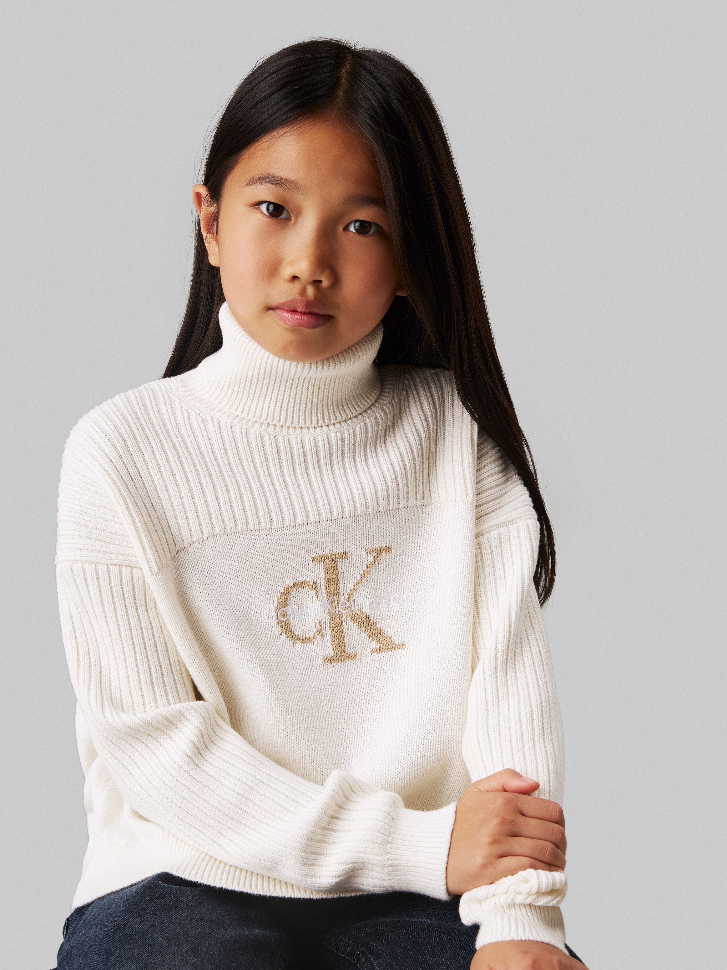 Calvin Klein Jeans Rollkragenpullover Monologo Rollneck Sweater für Kinder bis 16 Jahre und mit Logostickerei