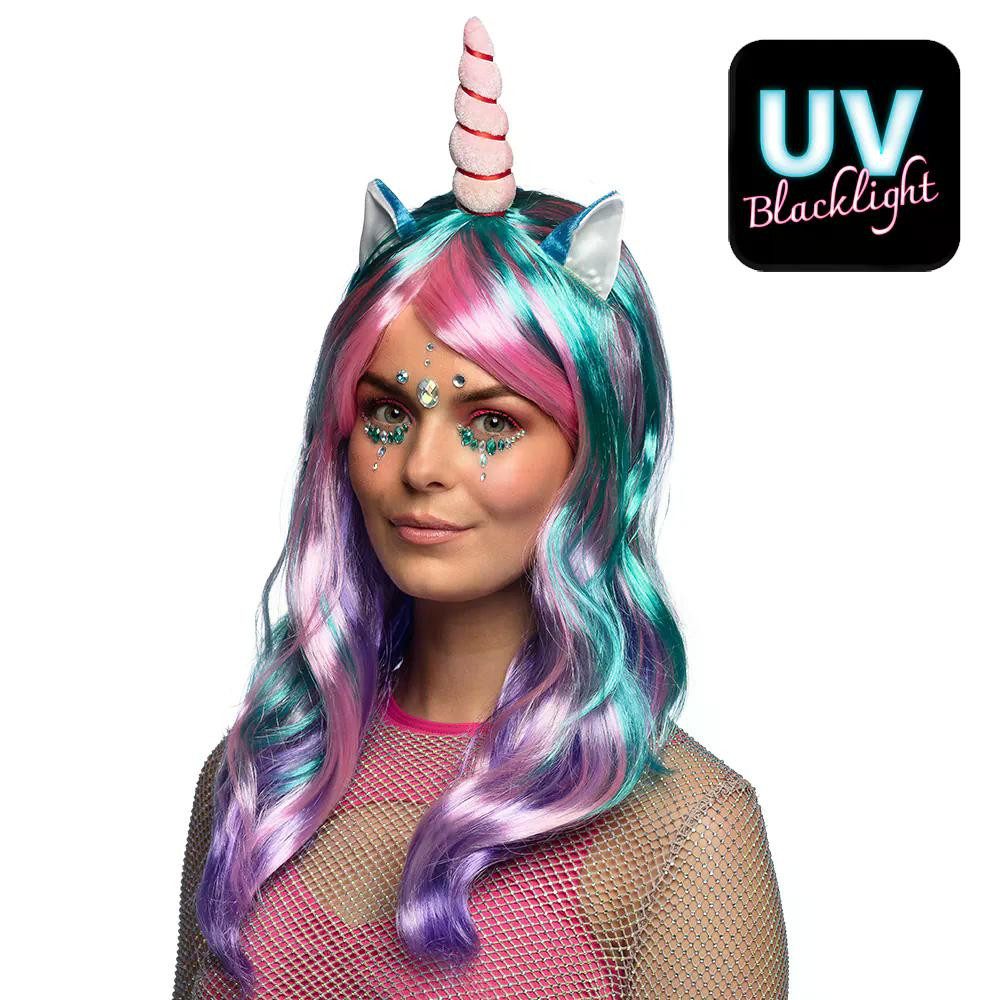 Boland Kostüm-Perücke Langhaar-Perücke Einhorn Daydream bunt Neon Damenperücke UV-Effekt, UV- und Schwarzlicht-Effekt für Partys