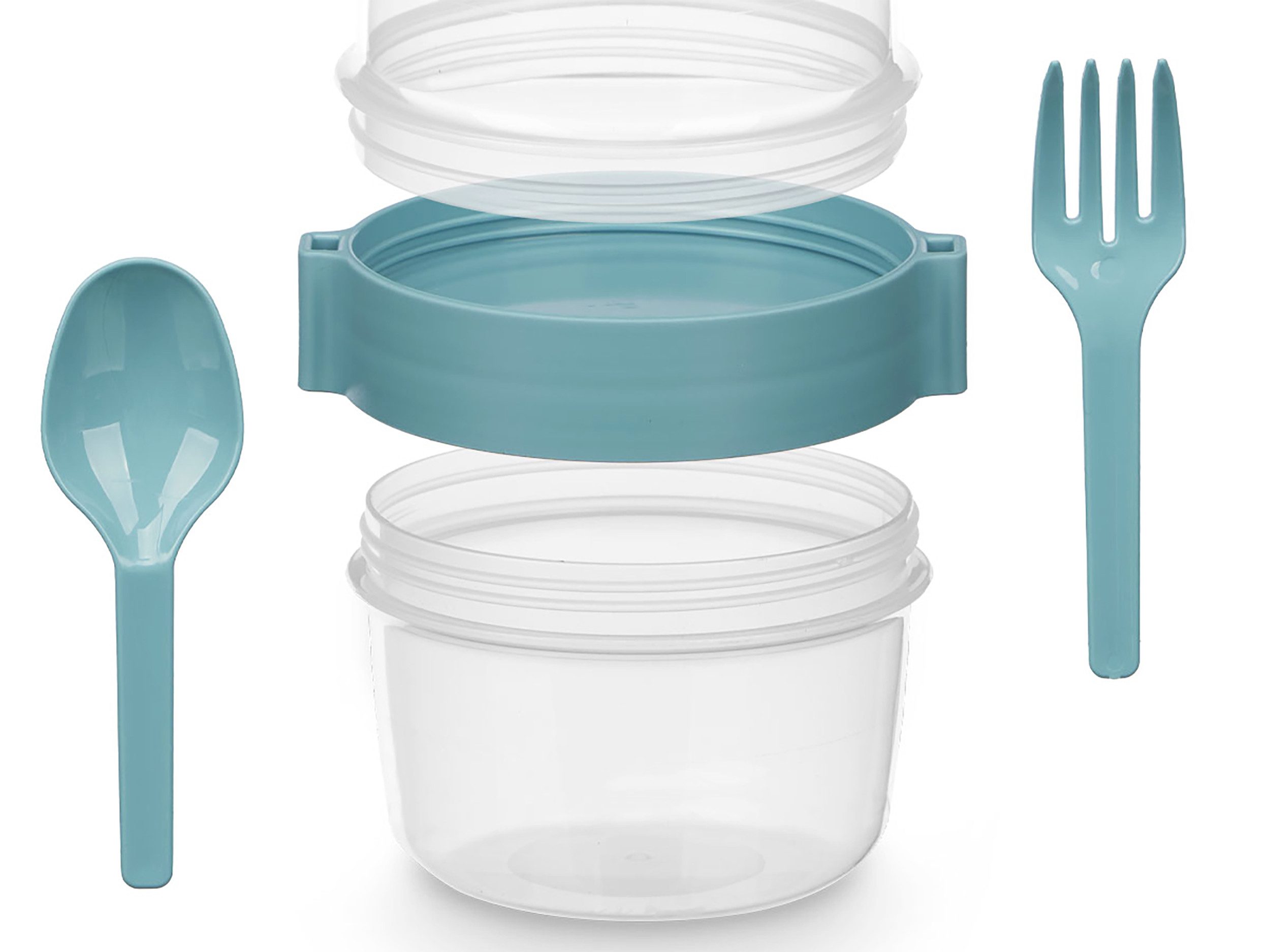 Leknes Müslibox MÜSLIBECHER 800ml mit Löffel Gabel Deckel Müsli to go 97 (Türkis), Joghurtbecher Becher Yoghurt Obst Lunchbox