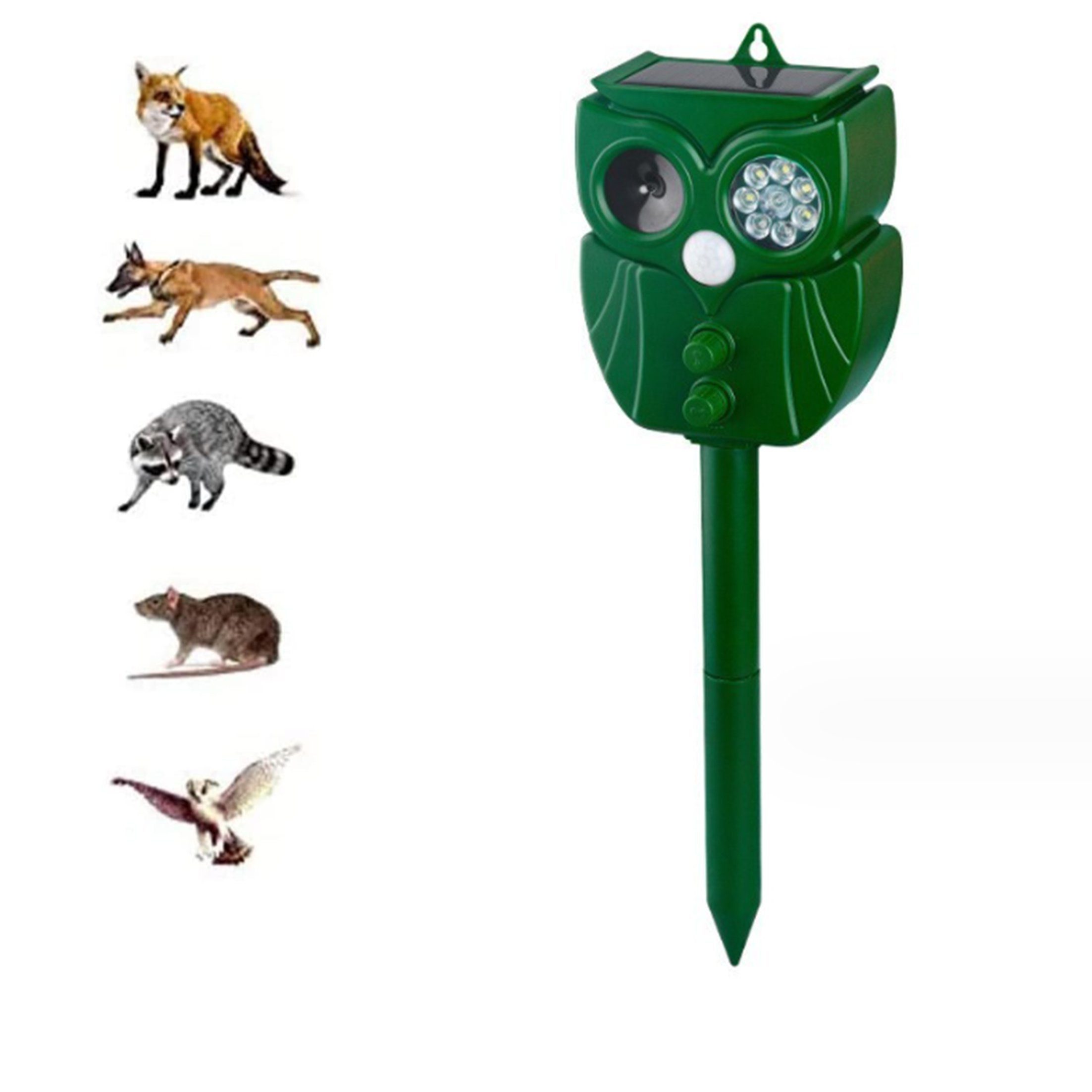 feinlux Ultraschall-Tierabwehr Ultraschall-Tierabwehr Mausabwehr, set 8-tlg., Rote und weiße LED + USB-Aufladung + Solaraufladung, Solarbetrieben Große Reichweite Empfindlichkeit