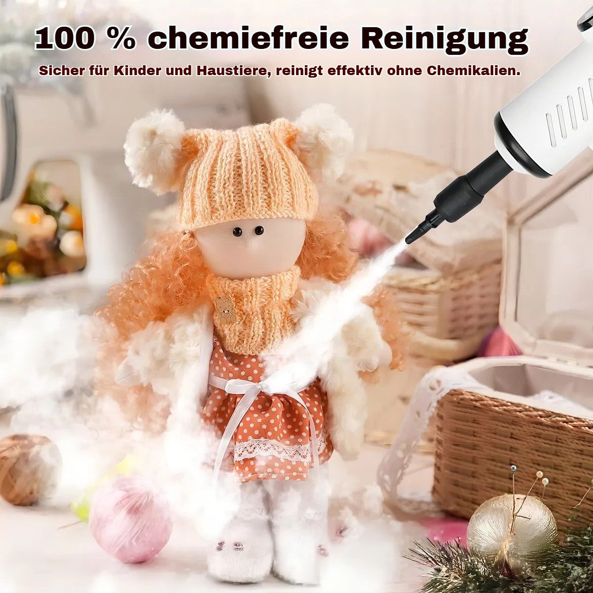 QUBEBU Handdampfreiniger Multifunktions-Dampfreiniger Handgerät Mit 9 Zubehörteilen 1.8m Kabel, 1200 W, Flächenleistung: 40 m², Hand-Dampfreiniger für alles – Polstermöbel, Fliesen, Böden