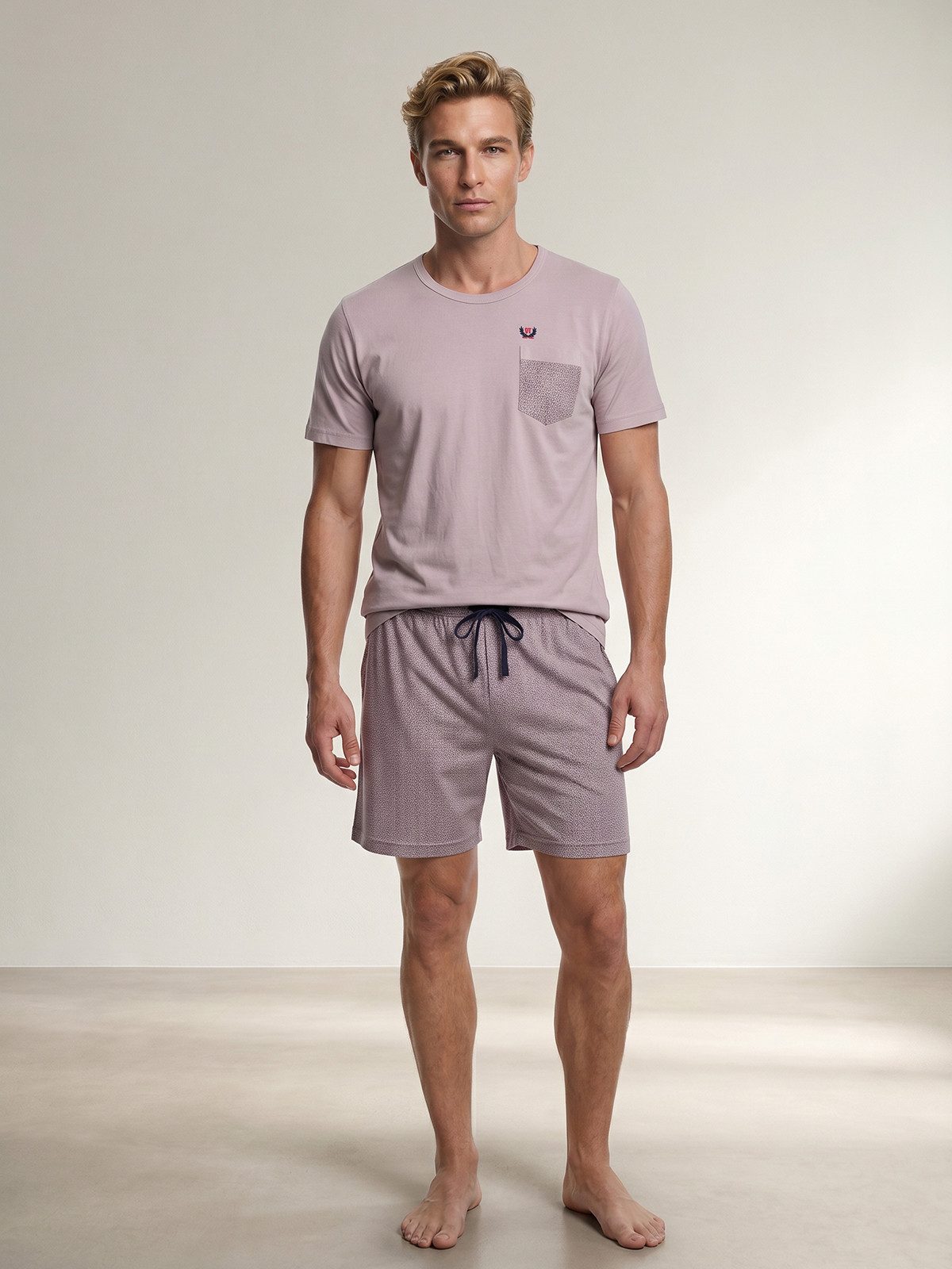 Henry Terre Shorty Paul Dreieck Print Pyjama Set Kurz - Design Shorts