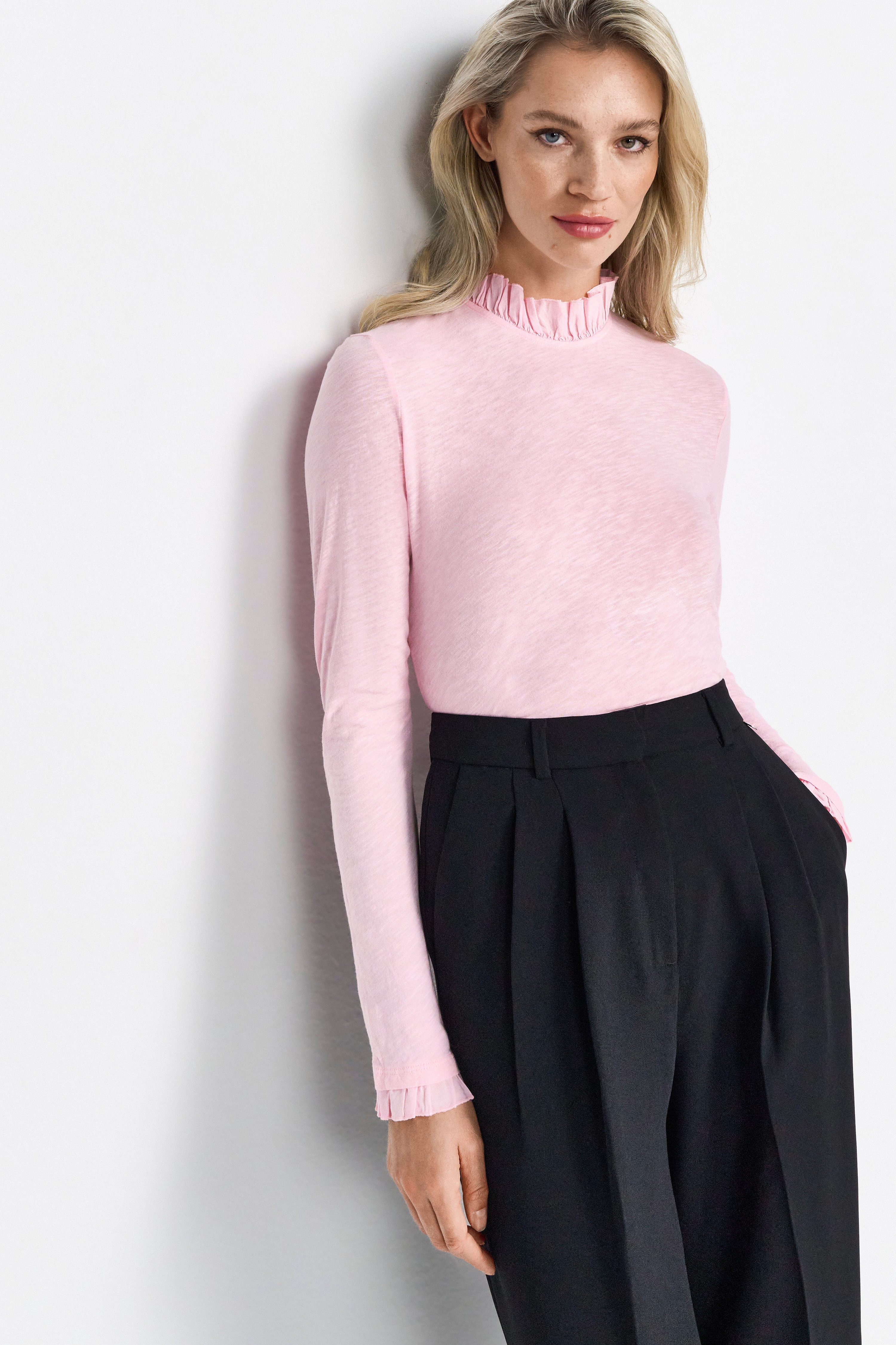 RICHROYAL Langarmshirt 2409 O Slub F LS mit Rüschenkante an Ausschnitt und günstig online kaufen