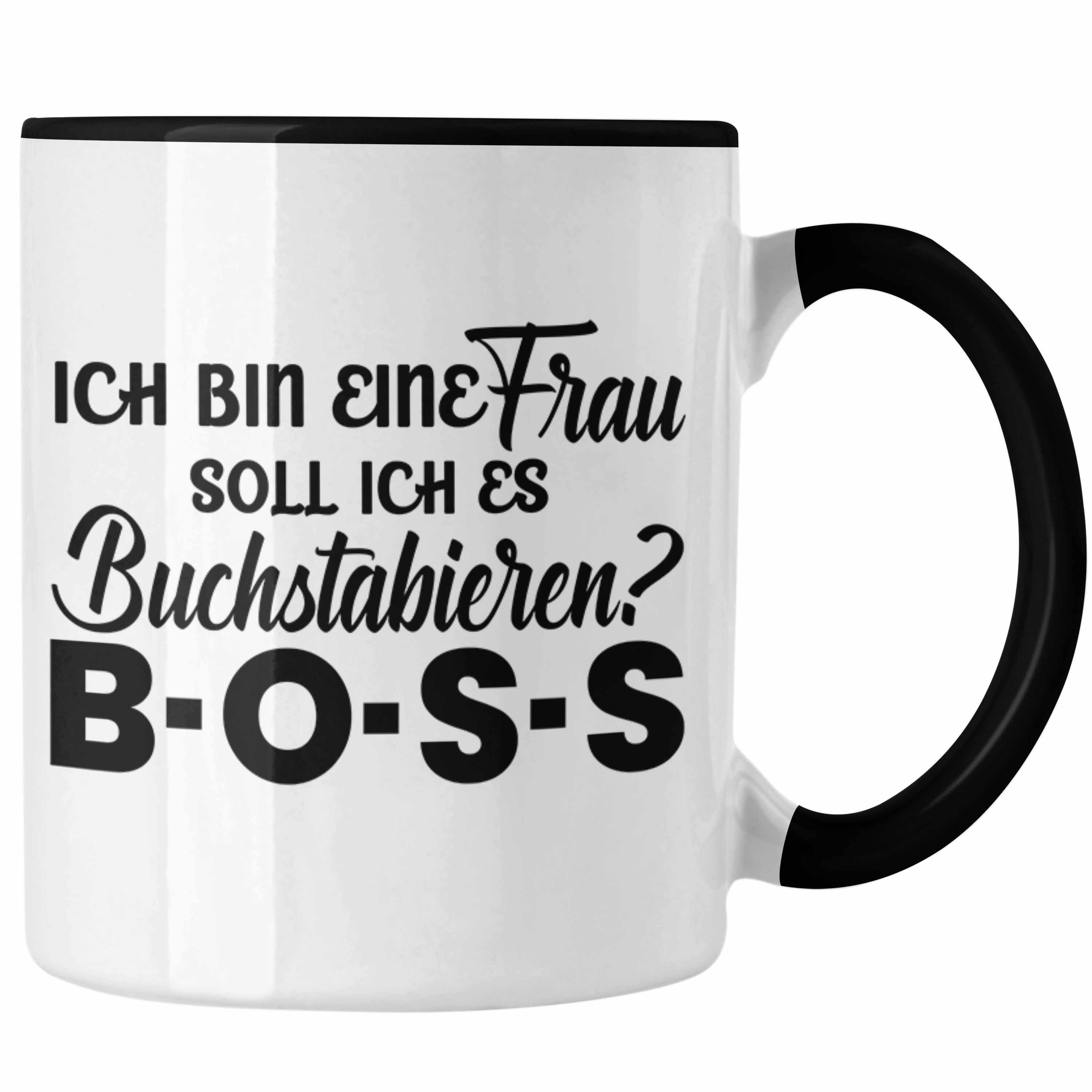 Trendation Tasse Trendation - Frauen Tasse Geschenk Boss Tasse mit Spruch für Frauen Frauentag Starke Frau Schwarz