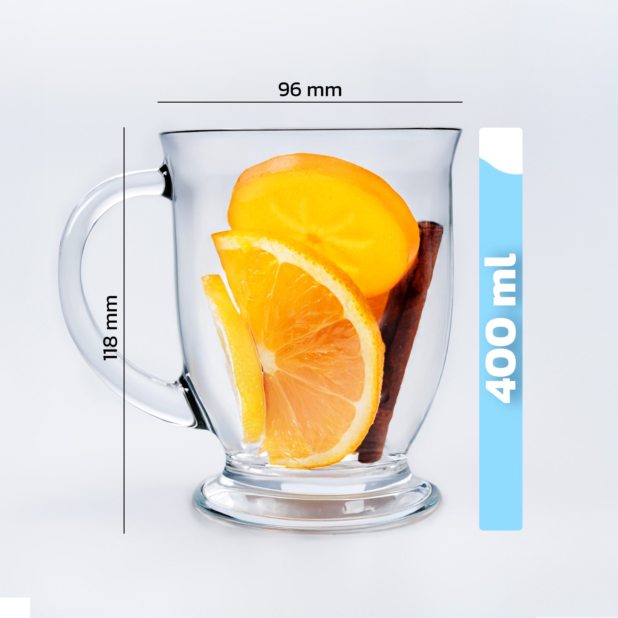 KONZEPT Teeglas Teegläser mit Henkel, Kaffeegläser, Cocktailgläser 400 ml., 4-tlg., Set 4/6 Stk. Perfekt für Tee, Kaffee, Glühwein, Cappuccino