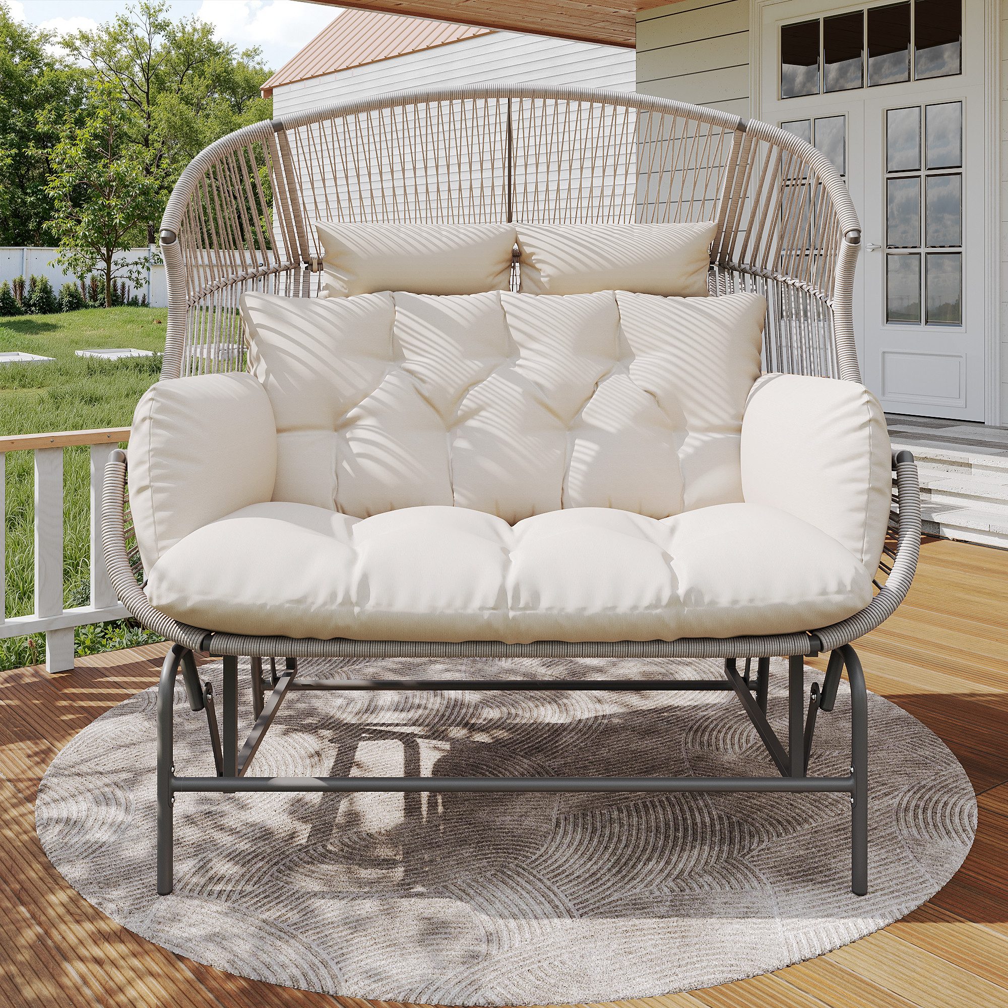 Flieks Hollywoodschaukel, 2-Sitzer, 2-Sitzer Gartenschaukel Gartenmöbel Balkonset Doppelschaukel Rattan