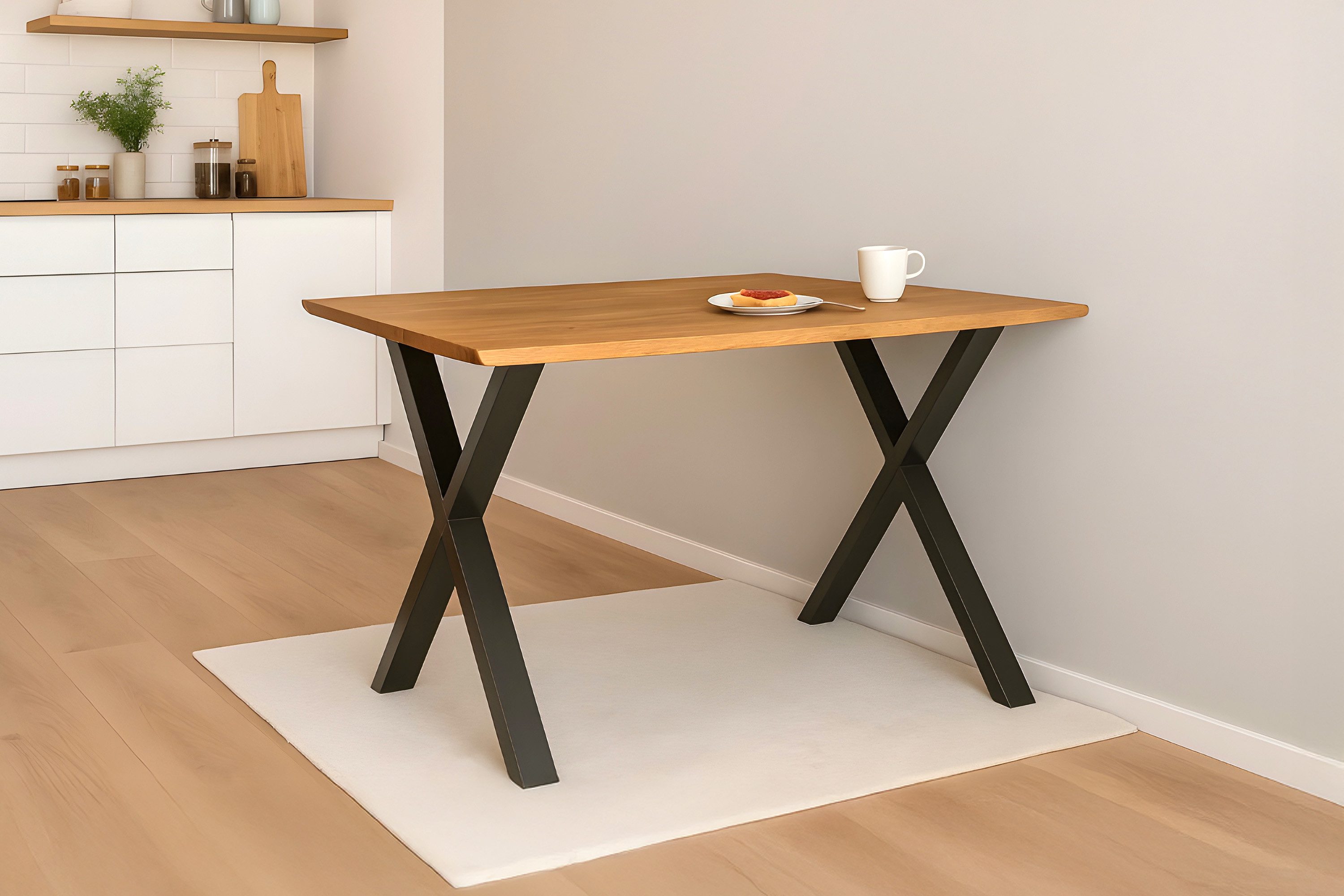 SAM® Esstisch Cati, massives Eichenholz, Baumkante, Metallgestell X-Form