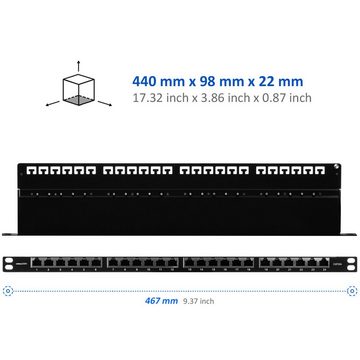 deleyCON deleyCON CAT6a 0,5HE Patchpanel Verteilerfeld 24 Port Rackeinbau Netzwerk-Patch-Panel