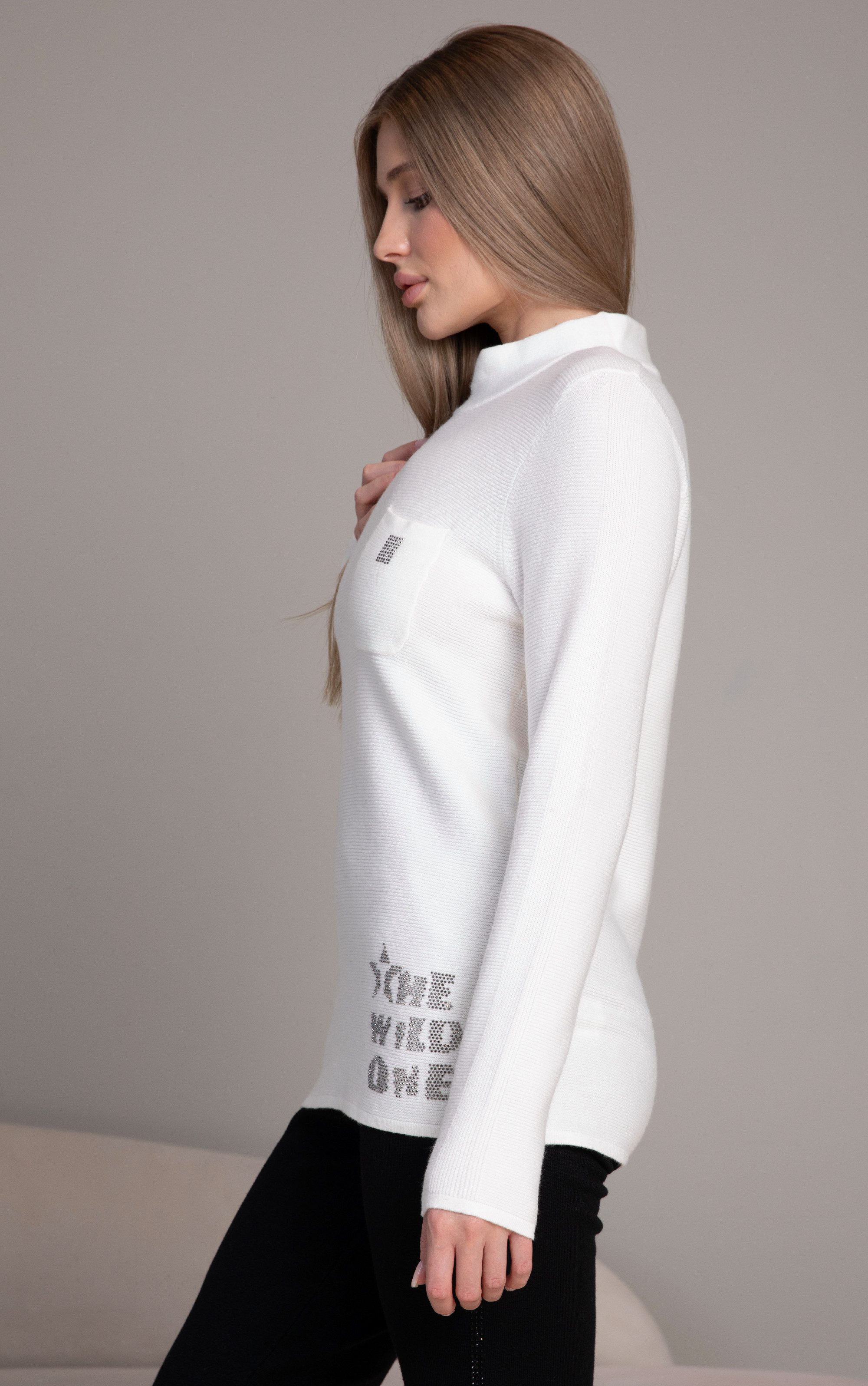 Passioni Strickpullover in Ecru, mit Stehkragen, günstig online kaufen